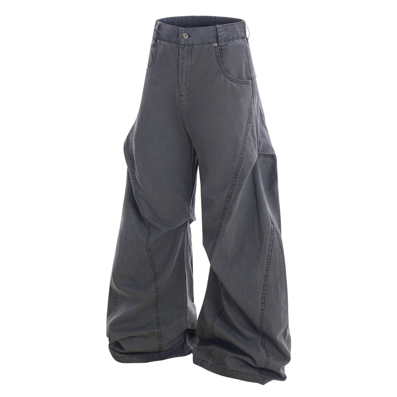 Curved Seam Washed Wide-Leg Pants | Oversized Street Style