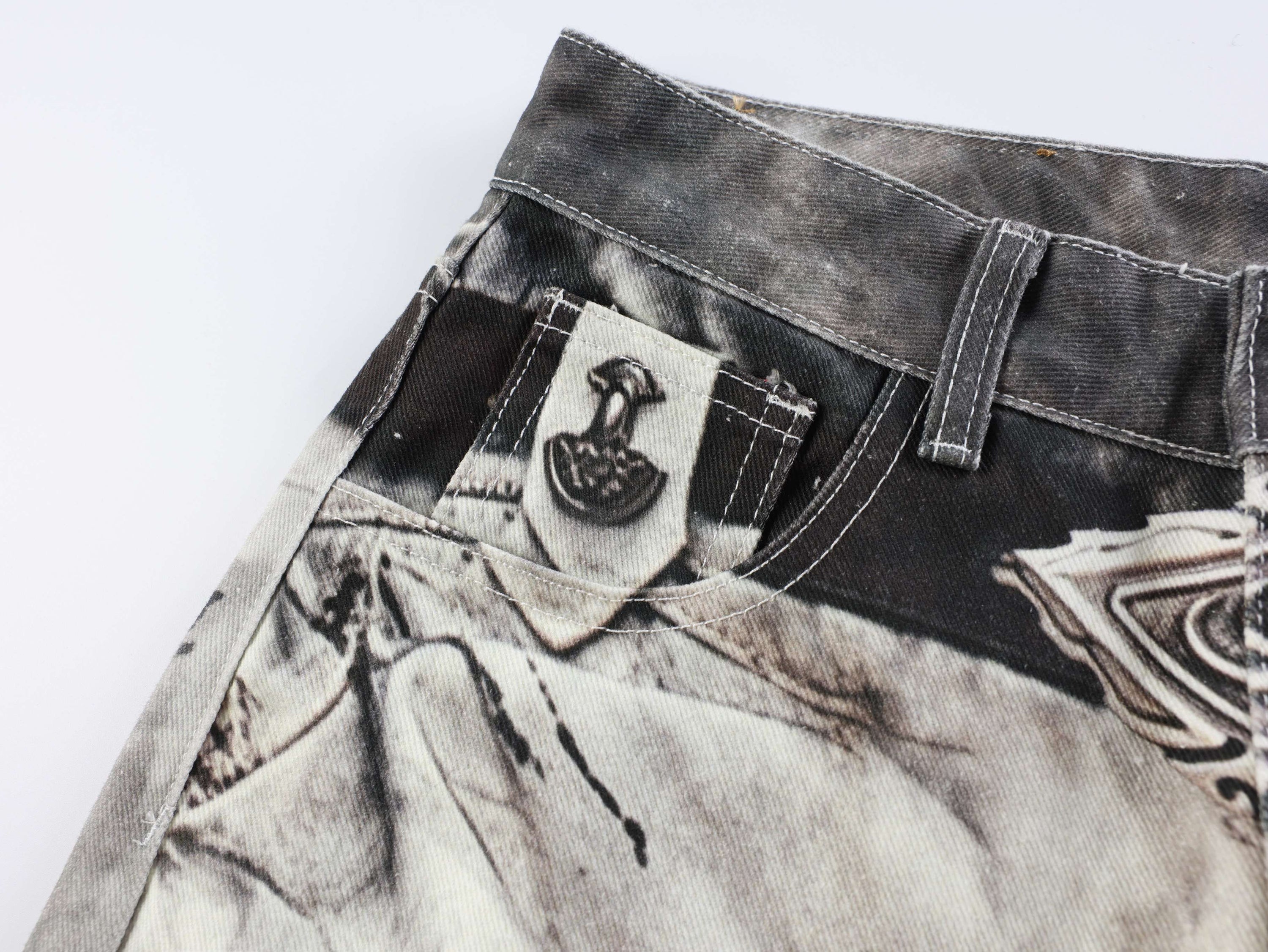 Omirad Abstract Wash Wide-Leg Jeans | Oversized Streetwear Denim