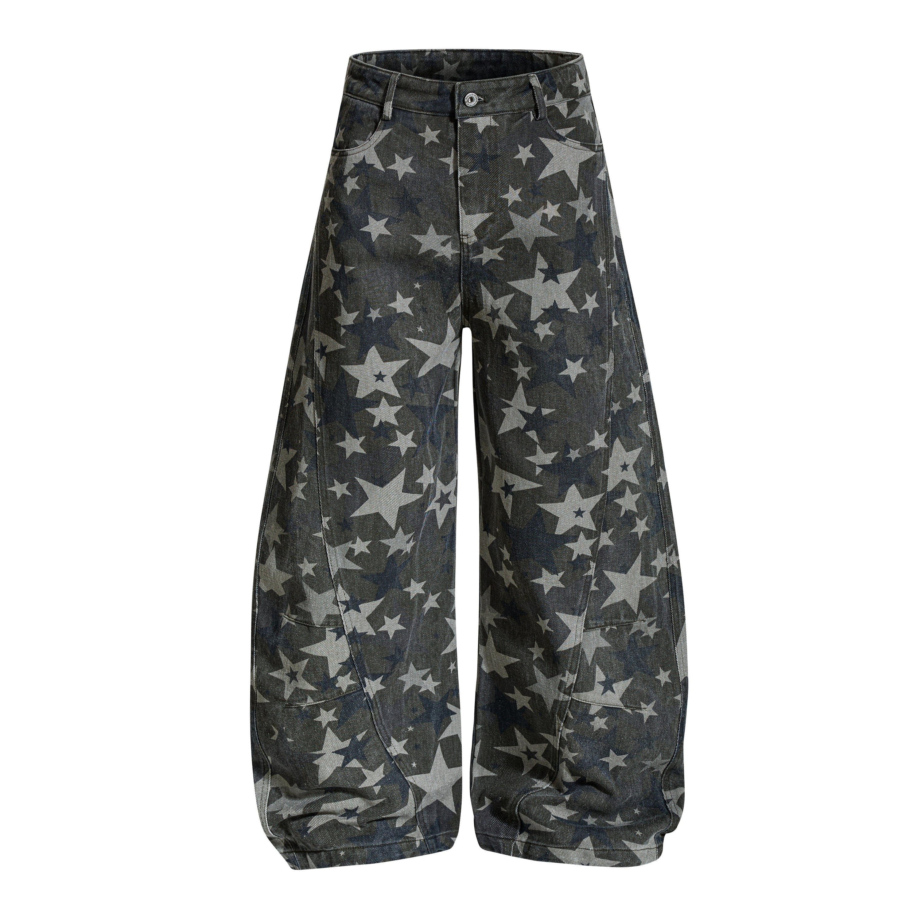 Omirad All-Star Barrel Leg Jeans | Vintage Wash Star Print Denim