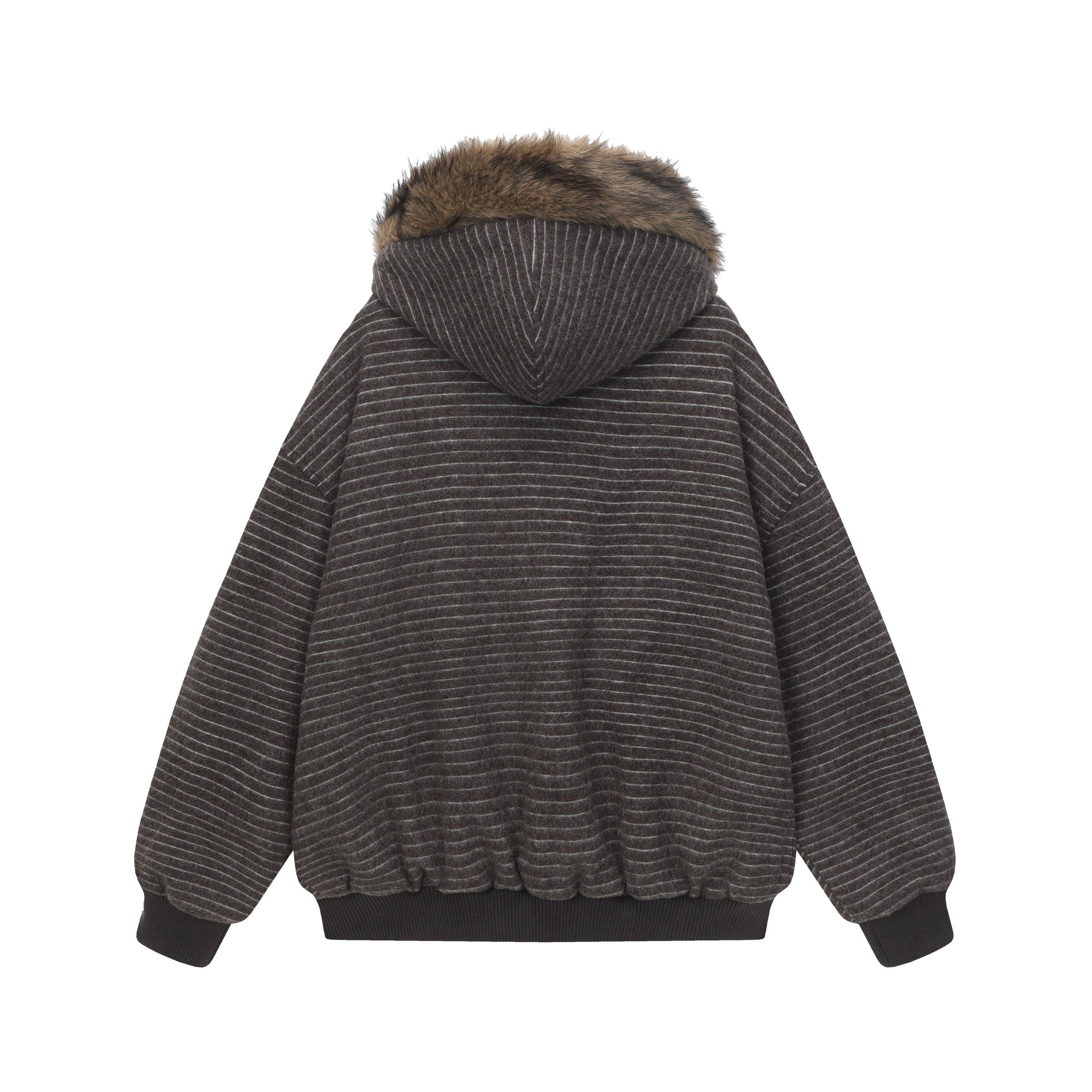 Striped Faux Fur-Lined Zip-Up Hooded Jacket | Omirad