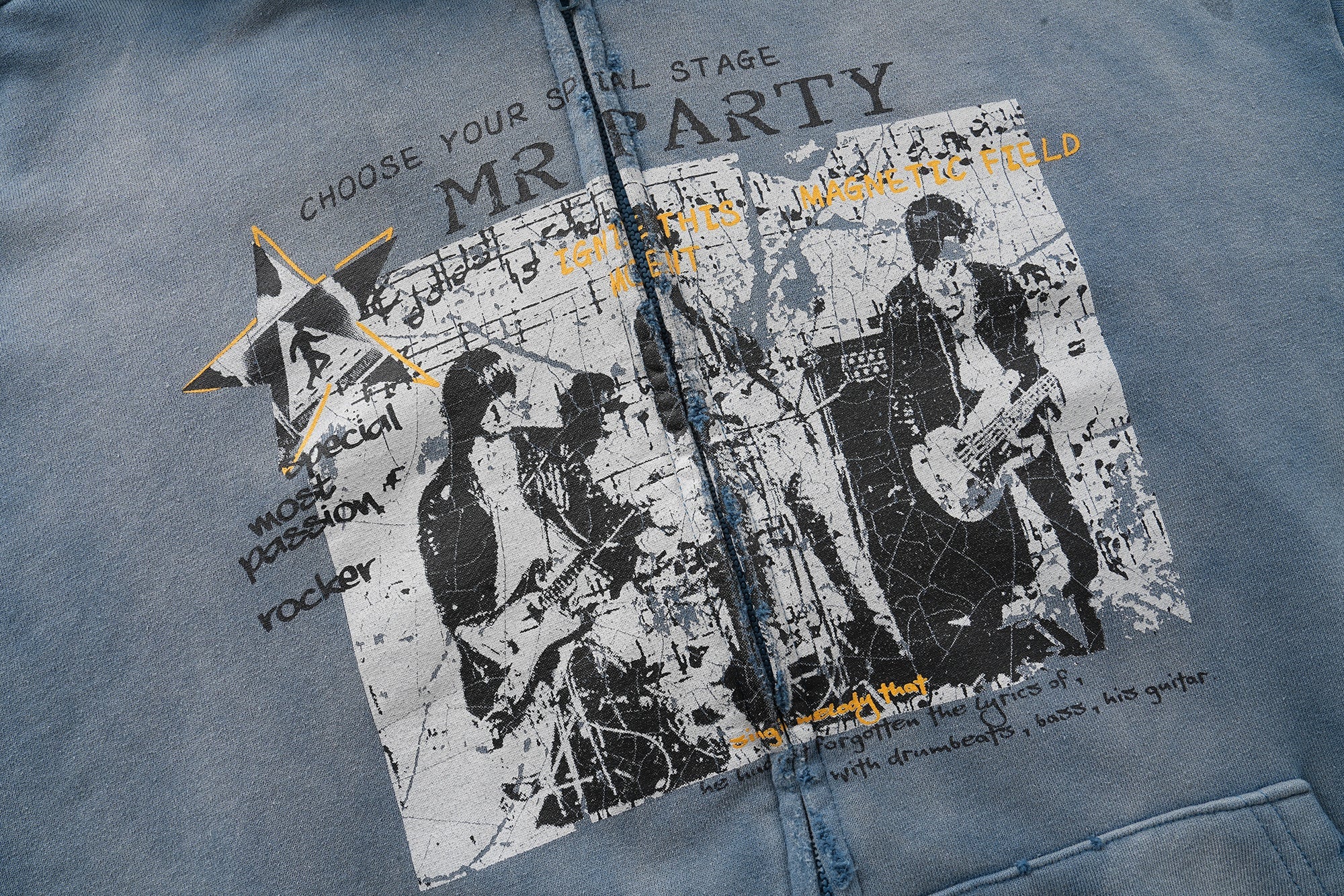 Vintage Wash Rock Graphic Zip-Up Hoodie | Streetwear