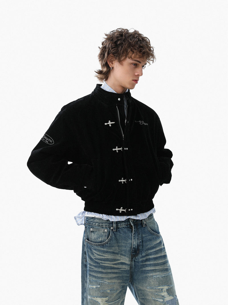 Omirad Embroidered Suede Metal Clasp Bomber Jacket