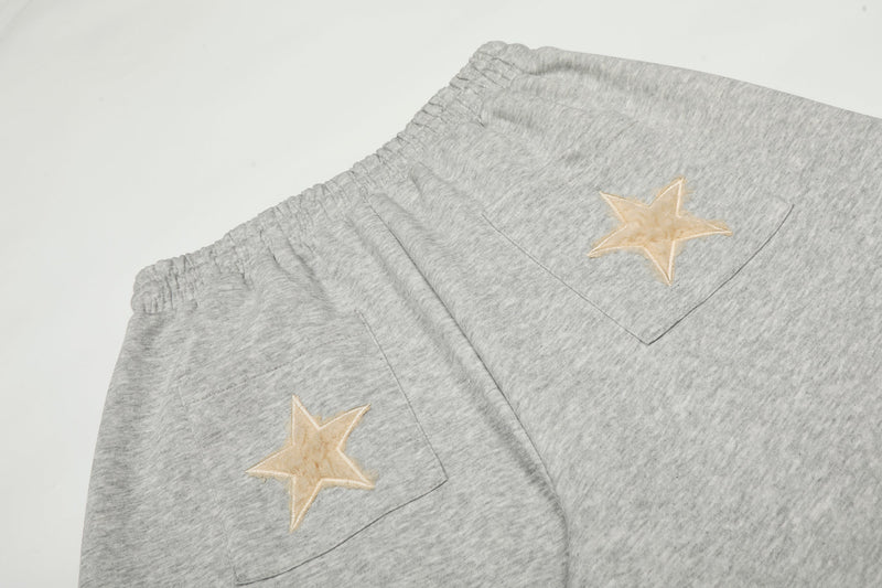 Fuzzy Star Appliqué Wide-Leg Sweatpants | Happy Ronteng
