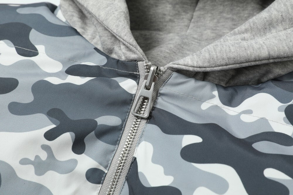 Reversible Camo Varsity Hoodie Jacket | TAELEPLUS Logo