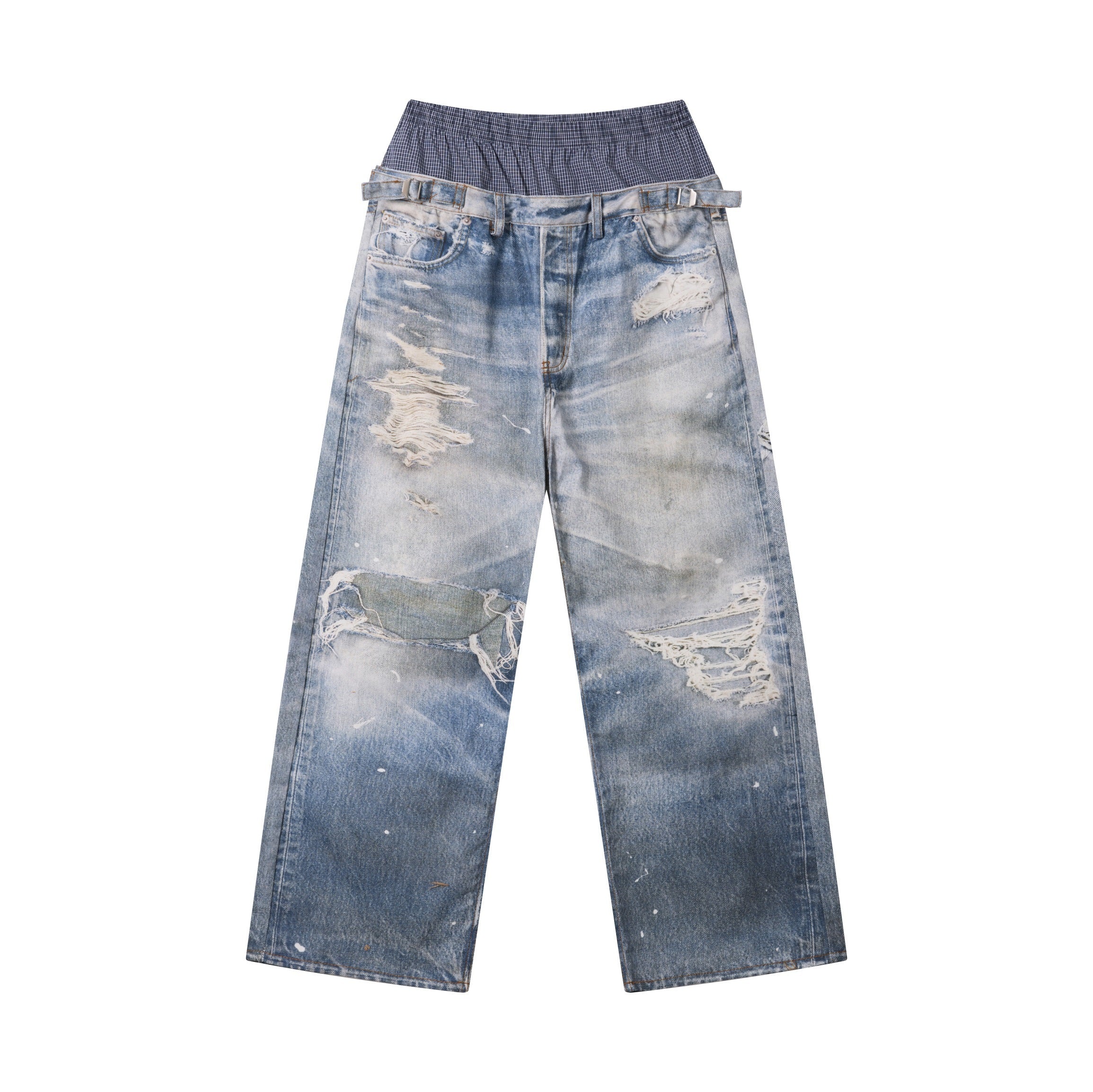 Omirad Layered Waist Distressed Wide-Leg Jeans | Streetwear