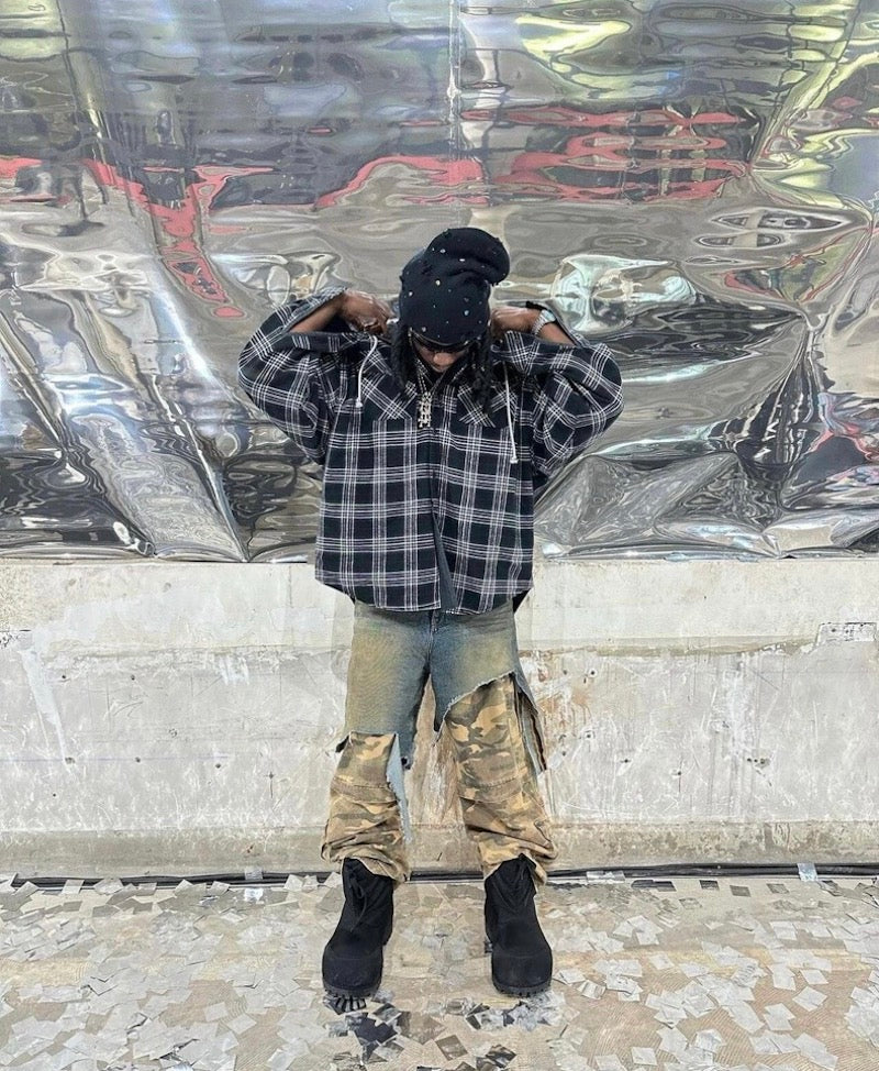 Omirad Layered Camo Denim Hybrid Cargo Pants