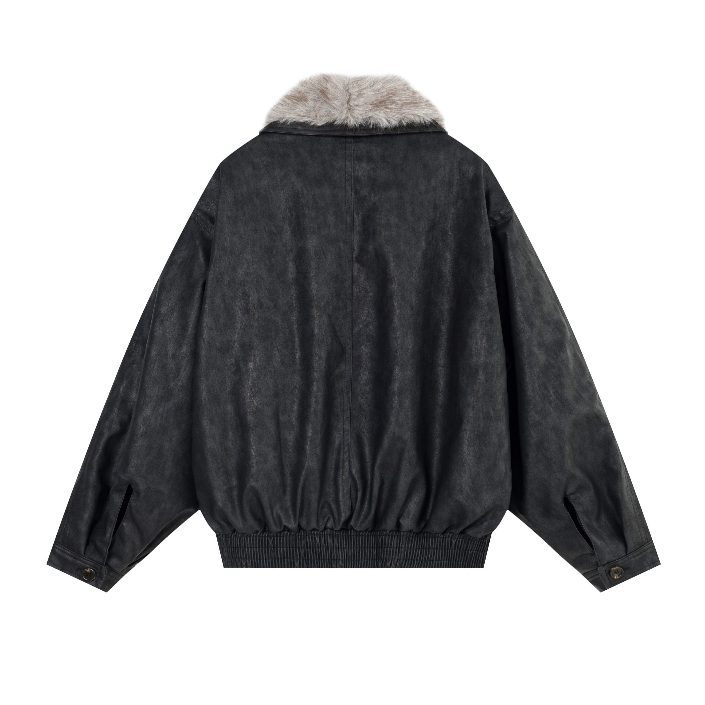 Fur-Collar Studded PU Bomber Jacket | Vintage Streetwear