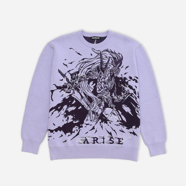 Solo Leveling: Arise Inspired Anime Sweater | Pure Cotton Knitted Crewneck Pullover in Lavender