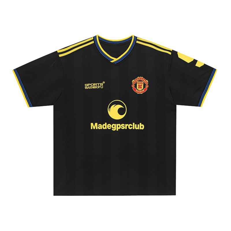 Black soccer jersey with yellow and blue trim, club crest, and bold front logo on a clean white background