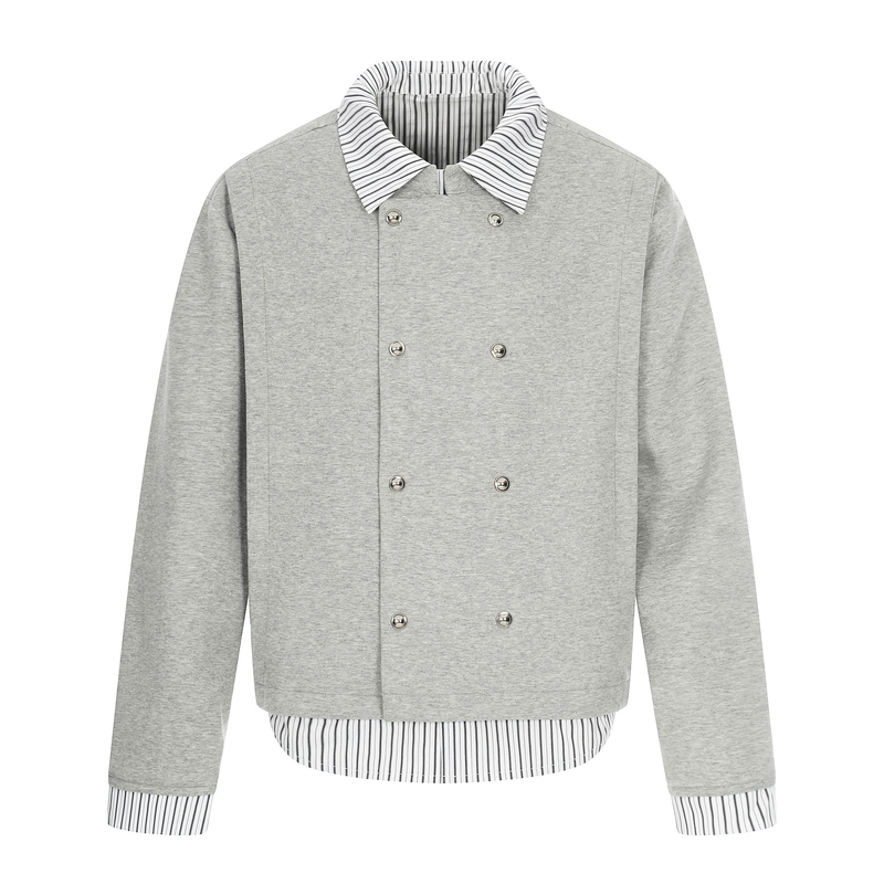 Double-Breasted Layered Stripe Jacket | Cotton Streetwear