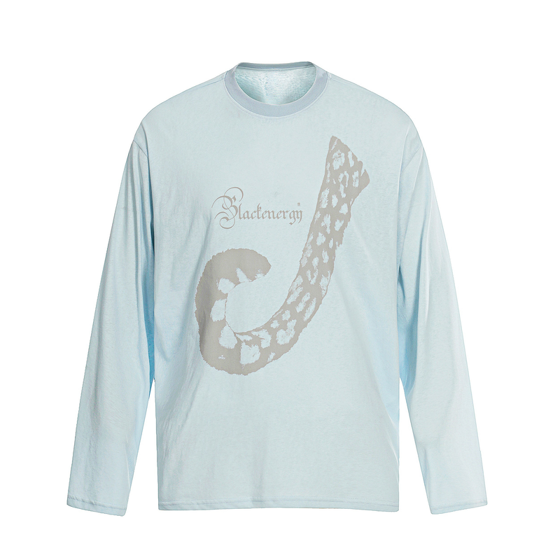 Light blue long sleeve tee with abstract Blackenergy graphic on the front