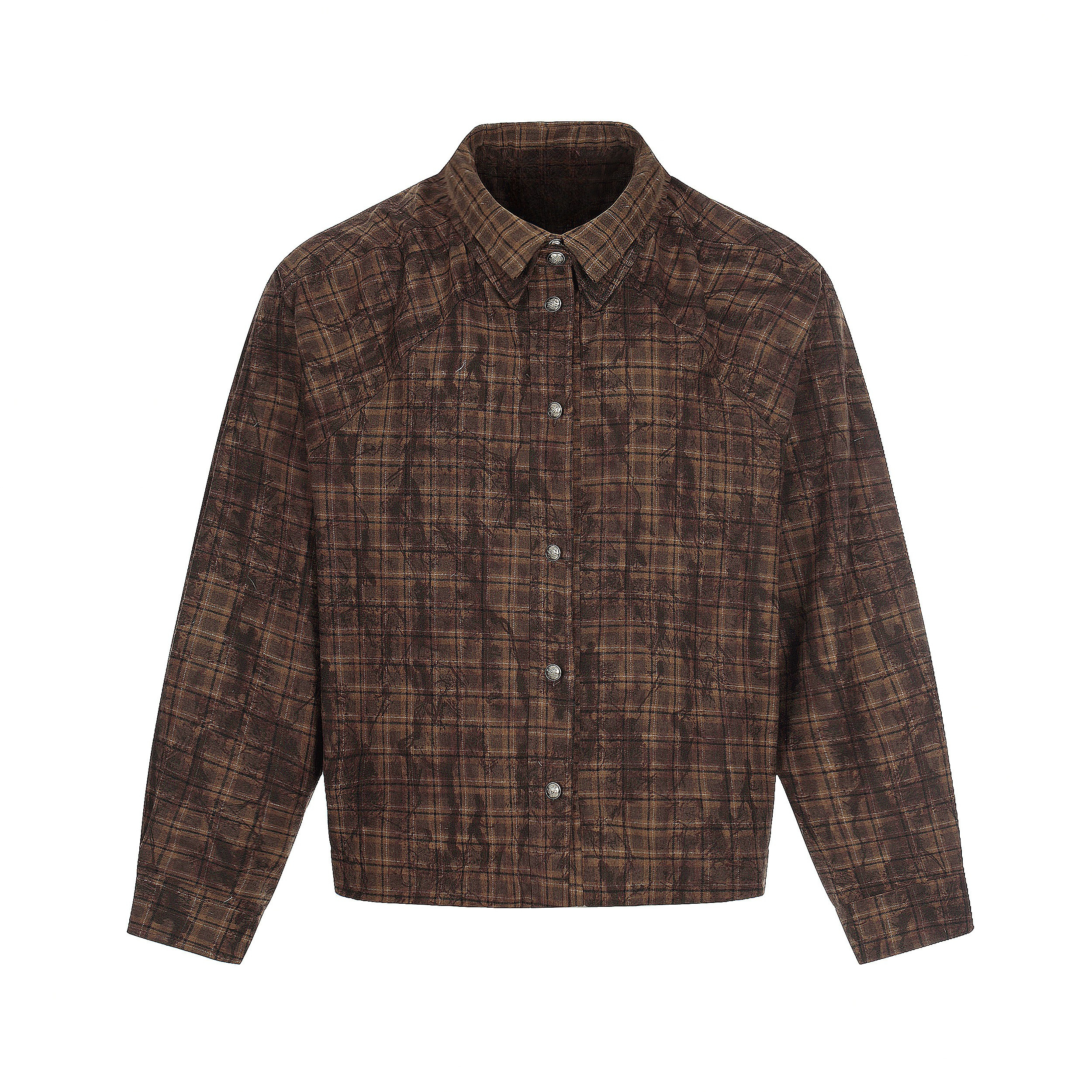 Omirad Vintage Washed Plaid Button-Up Jacket | Cropped Boxy Fit