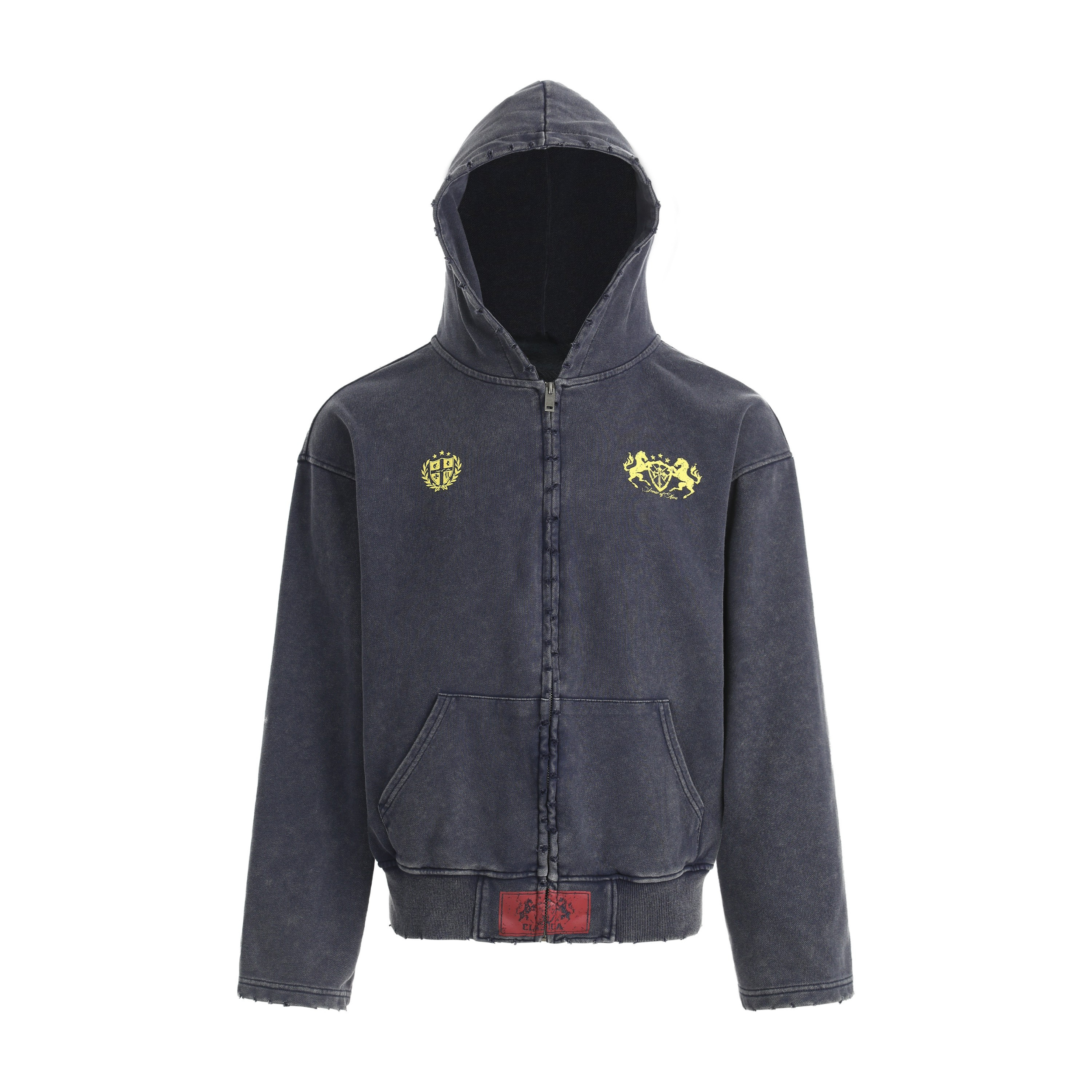 Omirad Vintage Crest Zip Hoodie | 100% Cotton Washed