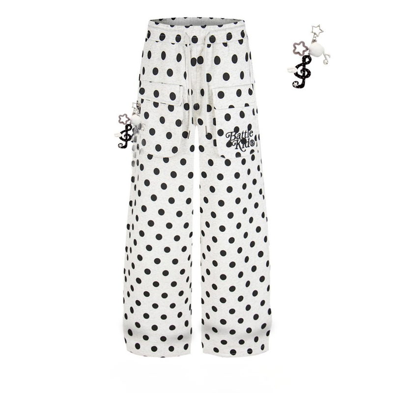 Battle Kid Polka Dot Wide-Leg Cargo Pants with Charms