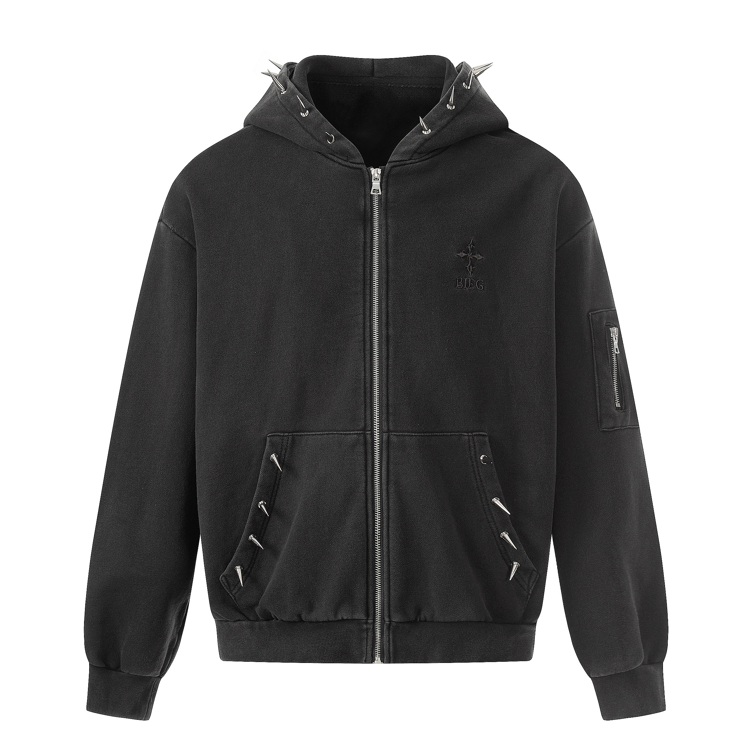 Omirad Studded Zip-Up Hoodie | Metal Spike Streetwear