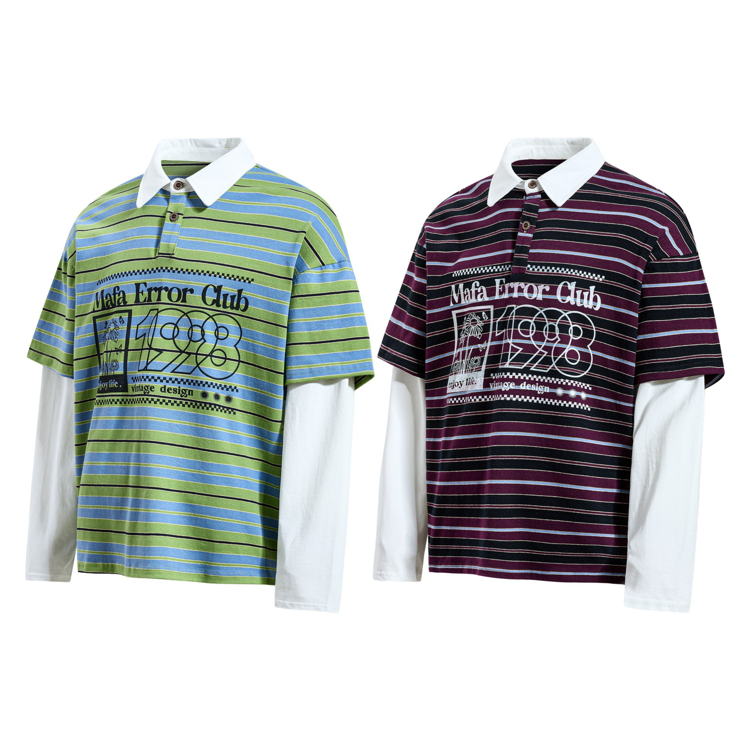 Striped Graphic Layered Polo Shirt | Retro Streetwear