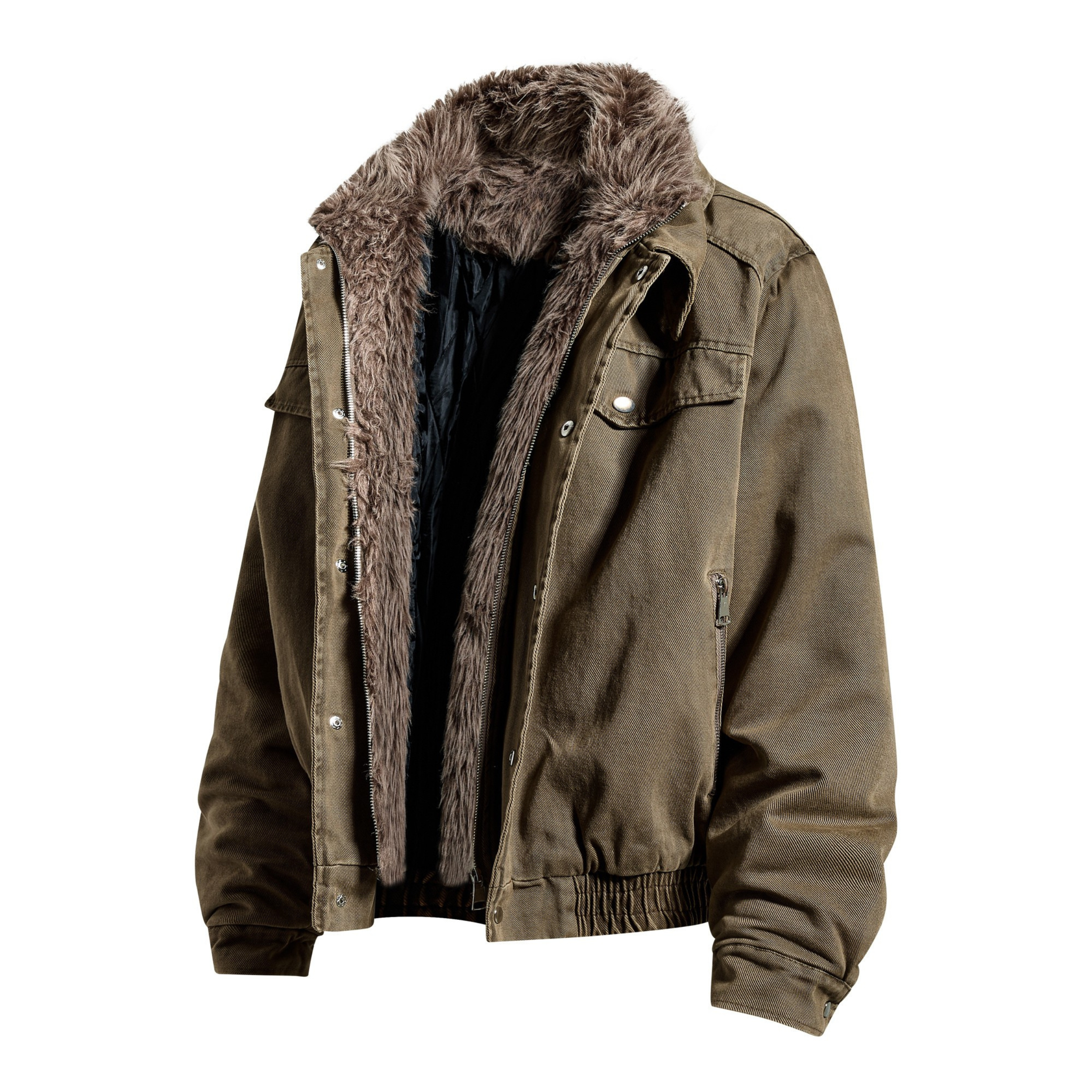 Omirad Layered Utility Bomber Jacket with Faux Fur Collar
