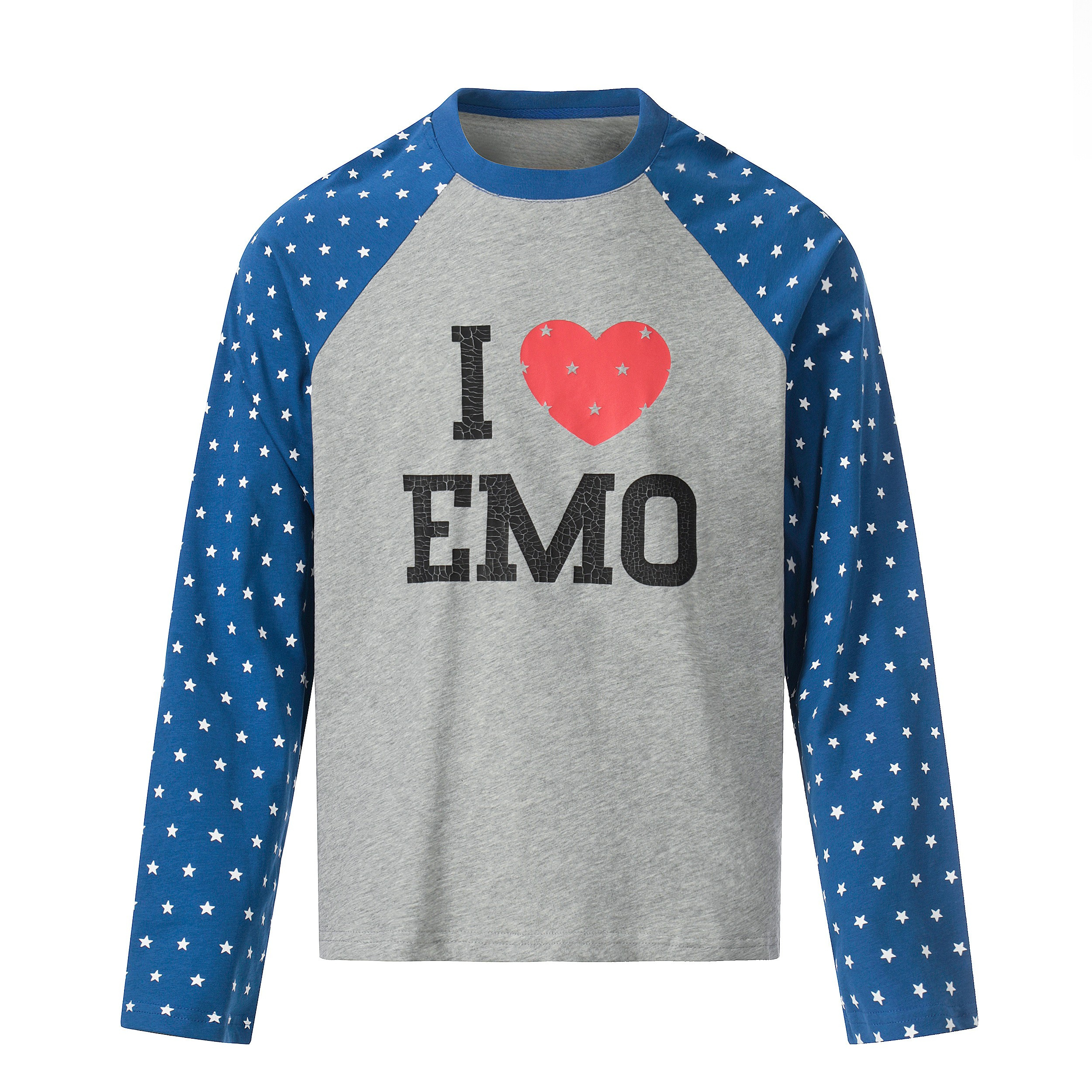 I Love EMO Raglan Long Sleeve Tee | Star-Pattern Contrast Sleeves