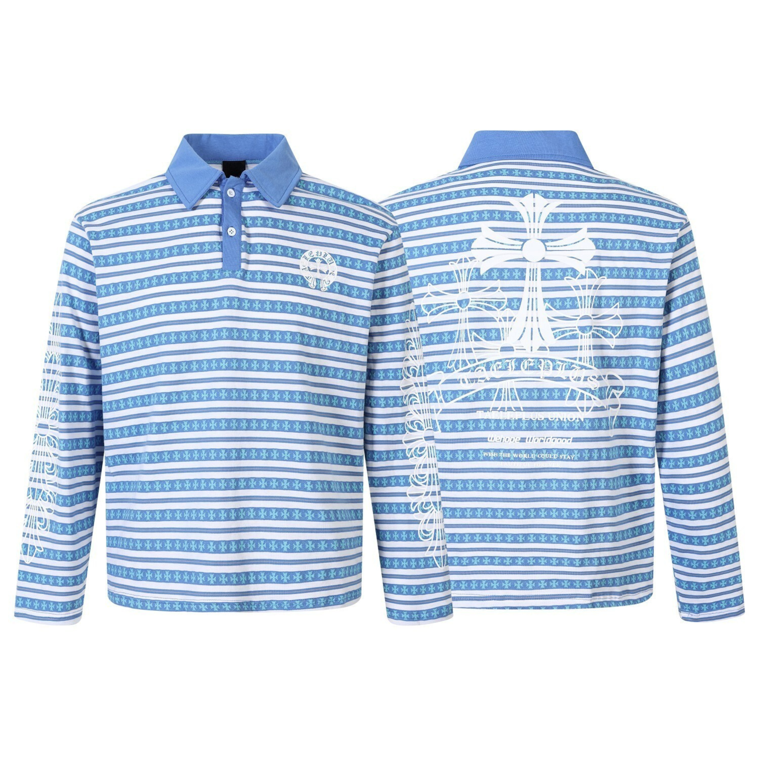 Heritage Stripe Long Sleeve Polo | Streetwear Cross Graphic