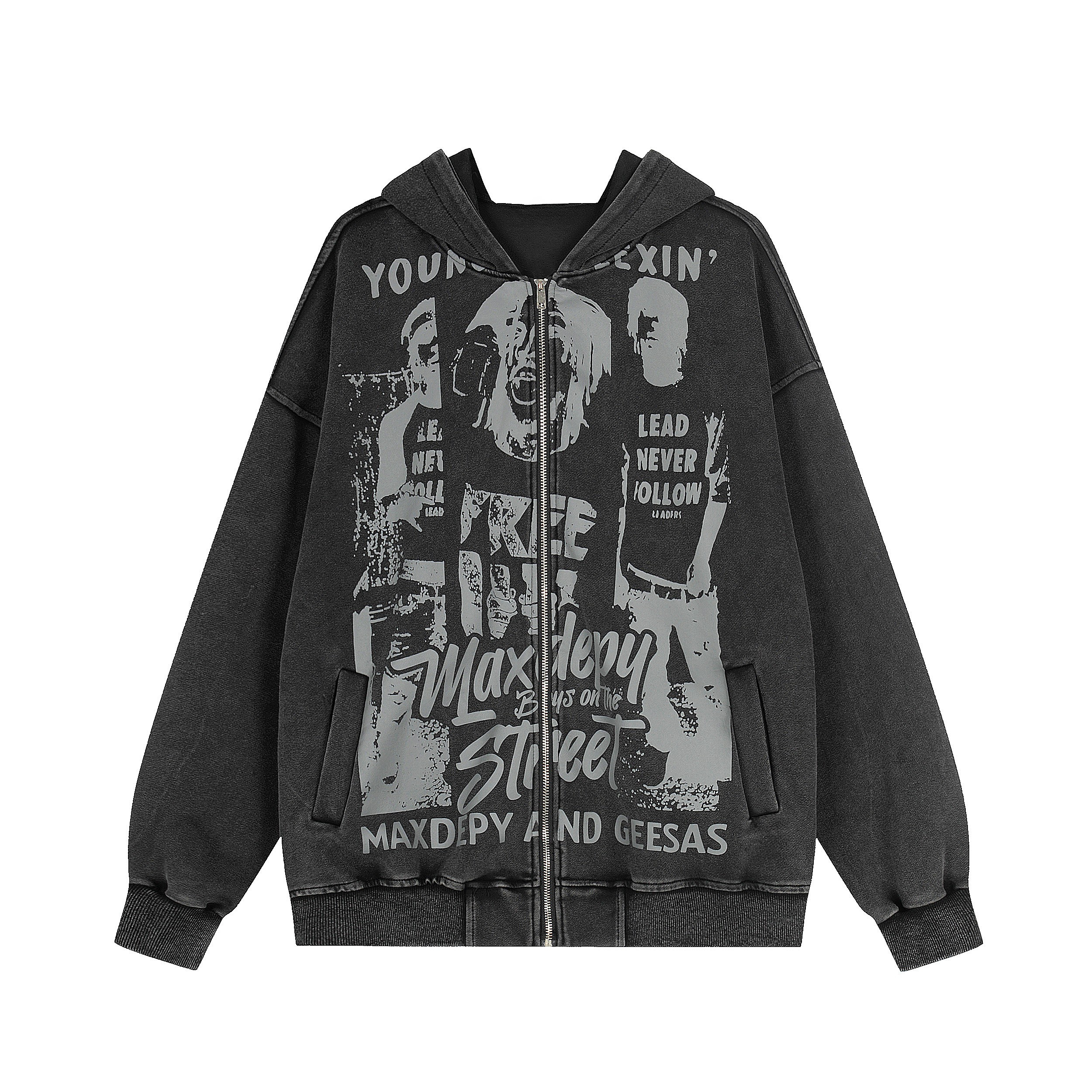 Street Manifesto Collage Graphic Zip-Up Hoodie | Oversized Fit