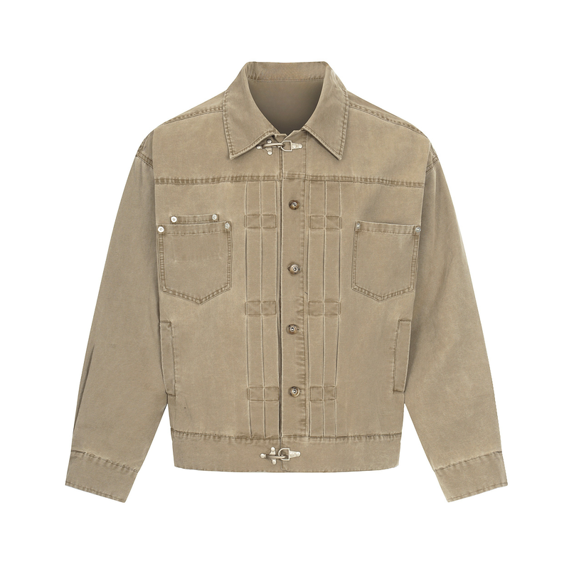 Omirad Washed Denim Jacket | Metal Clasp Streetwear Jacket