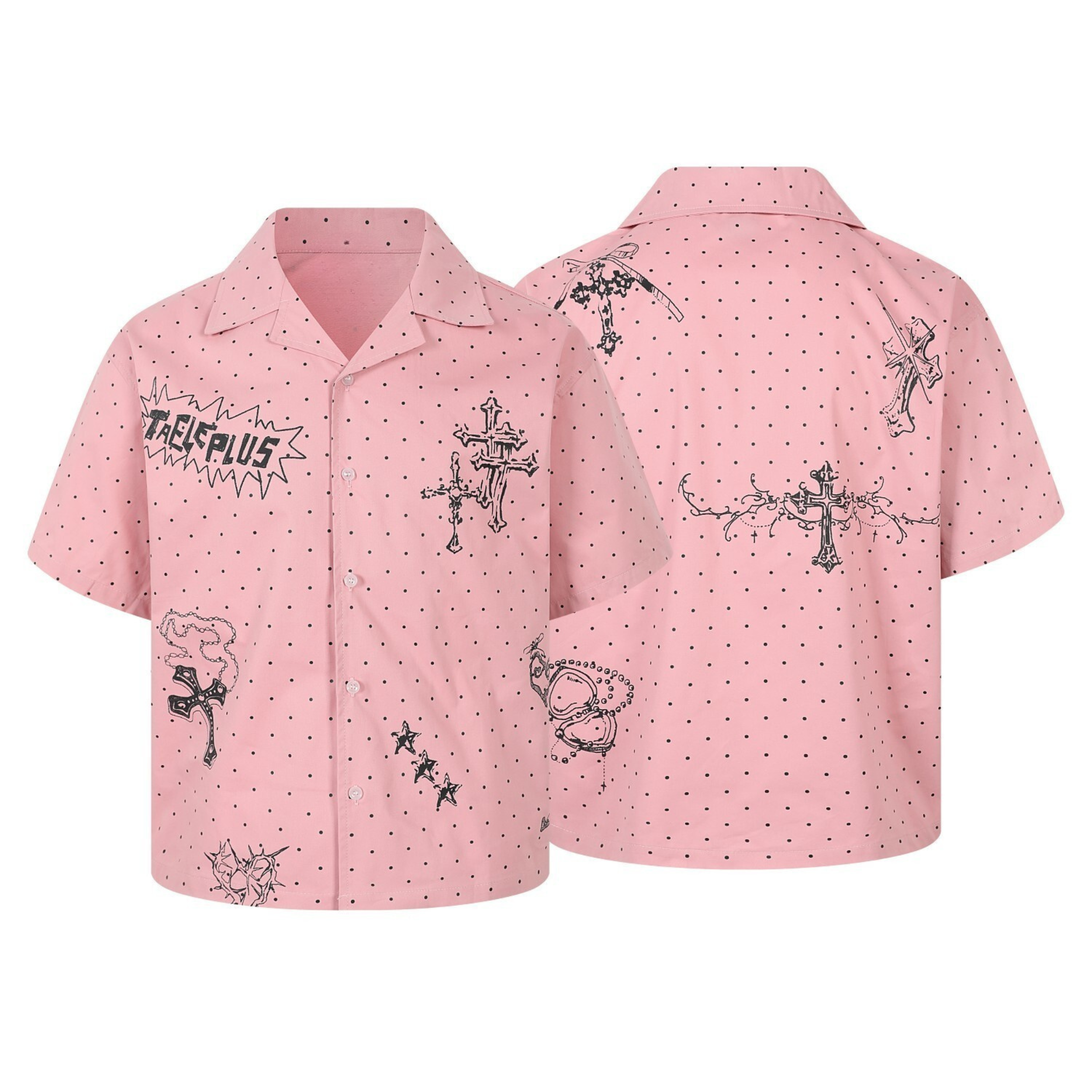 Polka Dot Cross Graphic Camp Collar Shirt | Streetwear