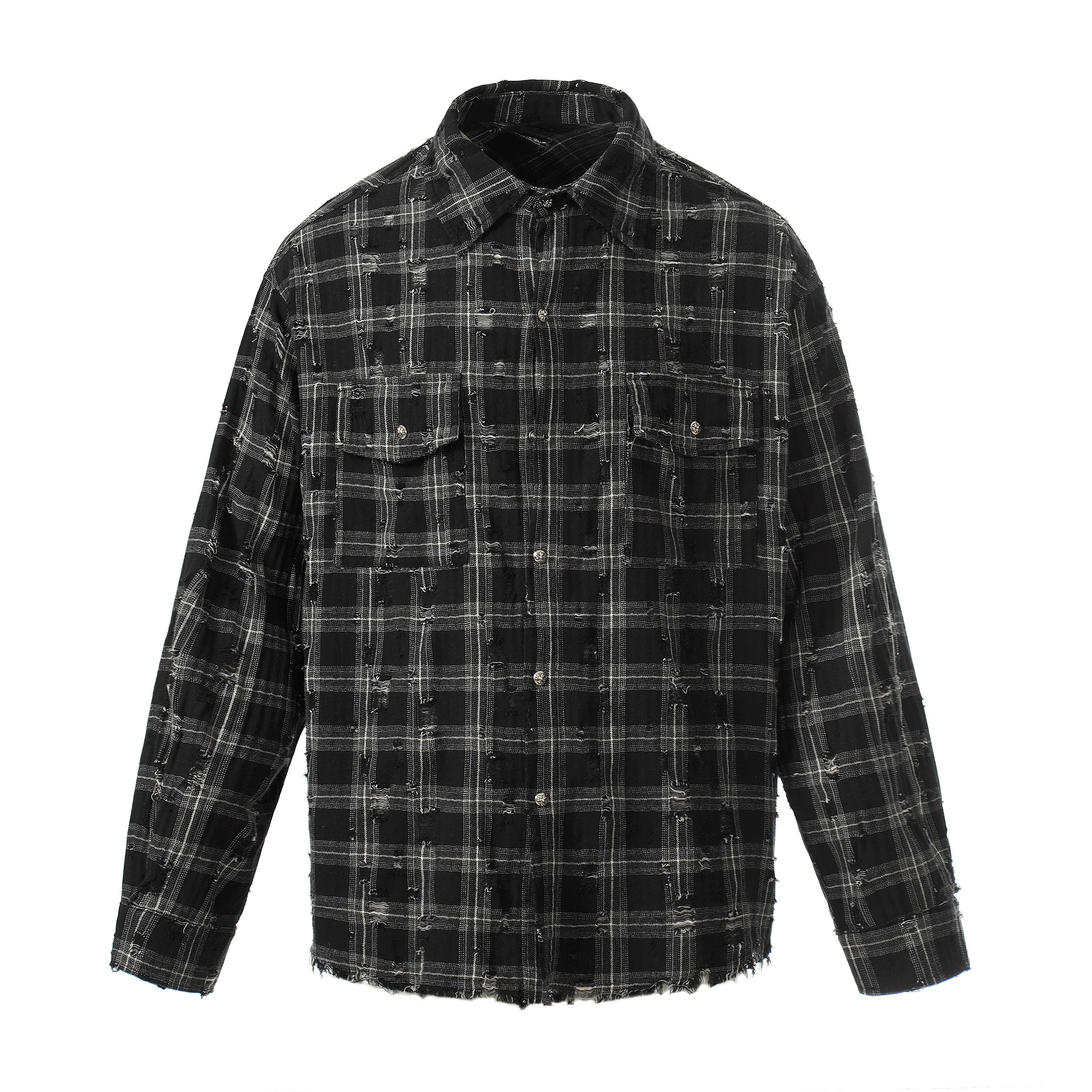 Distressed Plaid Shirt Jacket | Frayed Flannel Overshirt