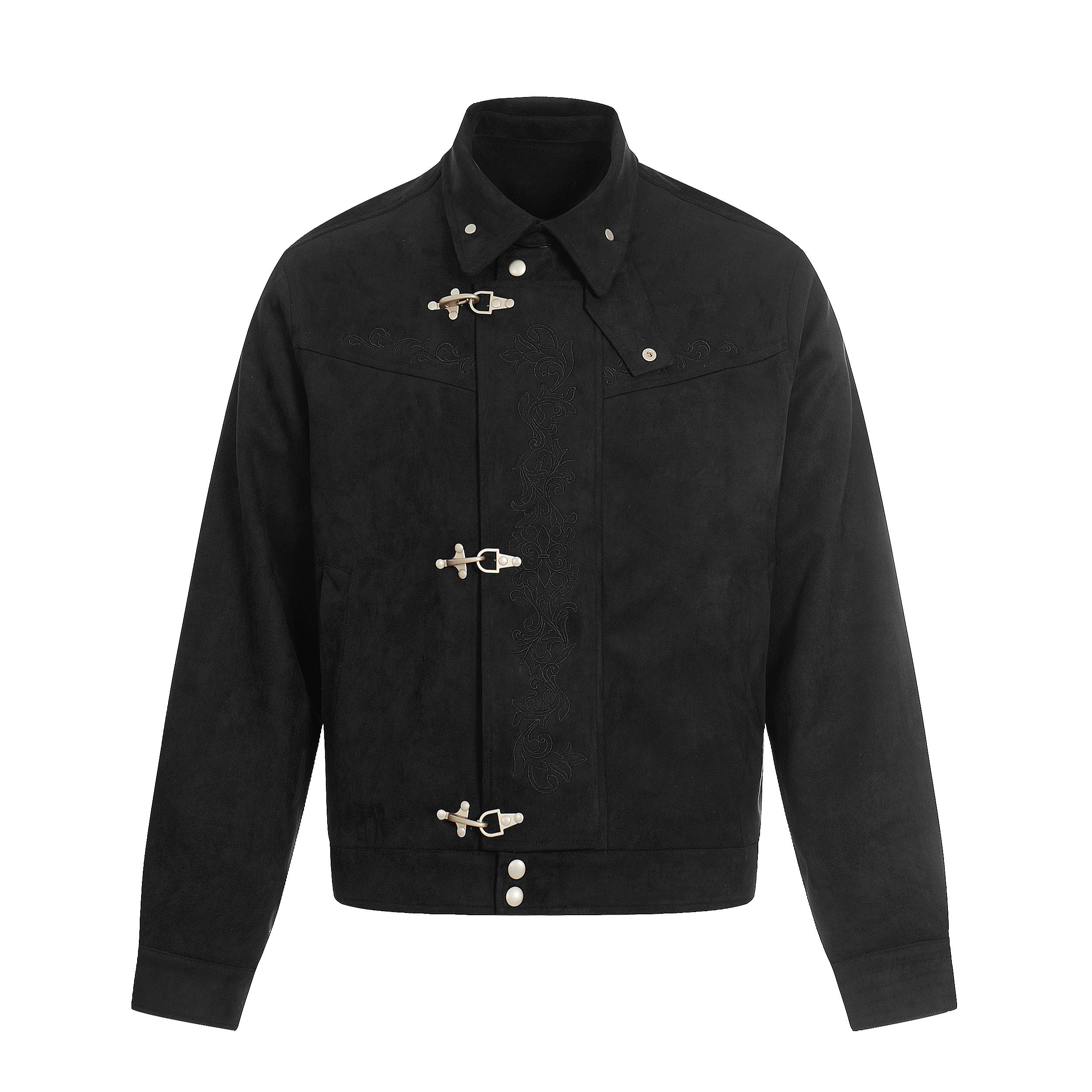 Toggle-Closure Embroidered Stand-Collar Cotton Jacket