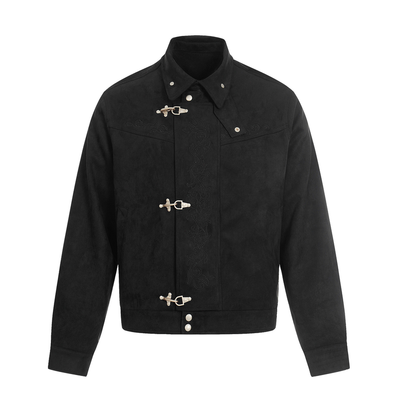 Toggle-Closure Embroidered Stand-Collar Cotton Jacket