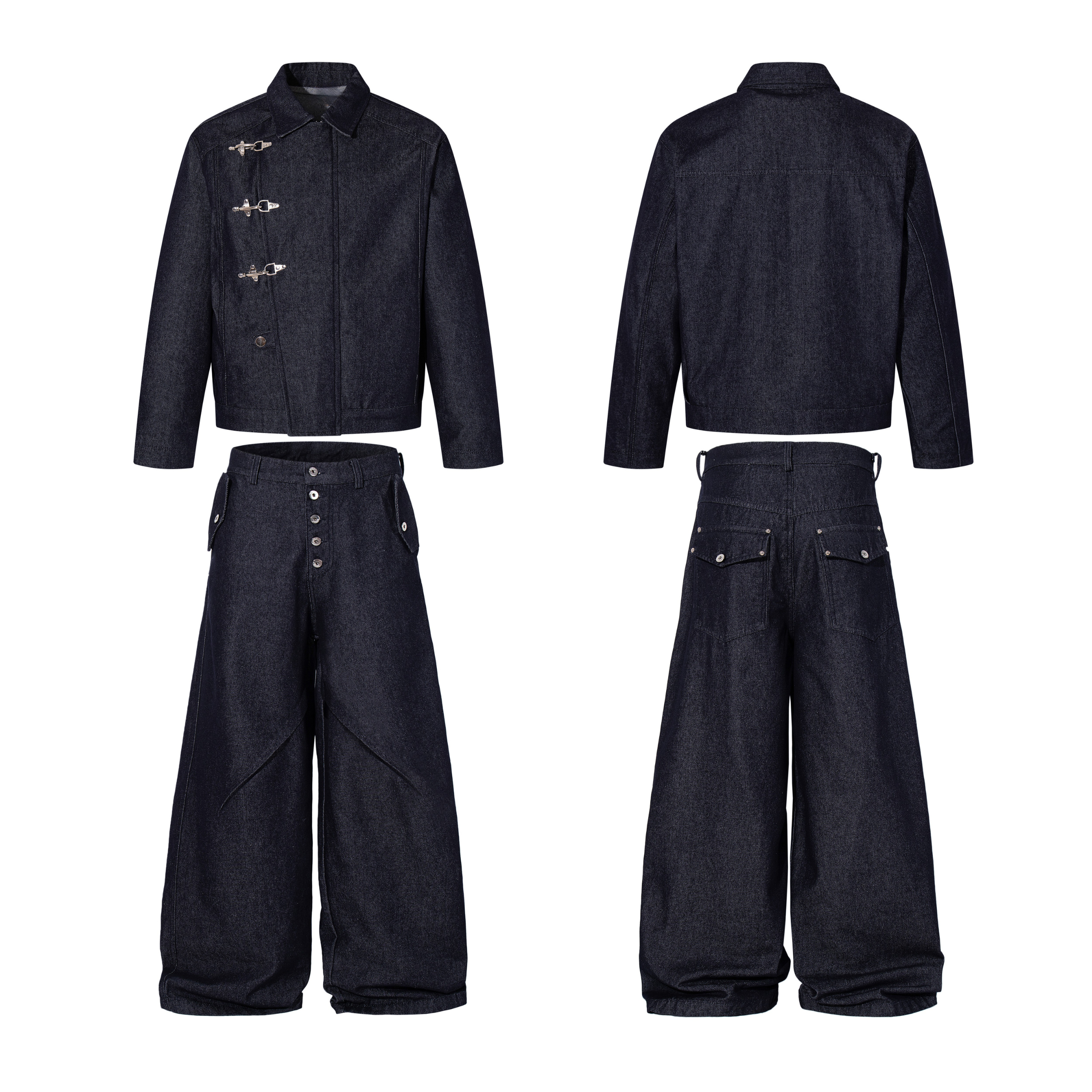 Men's Dark Indigo Denim Jacket with Metal Buckle Detail