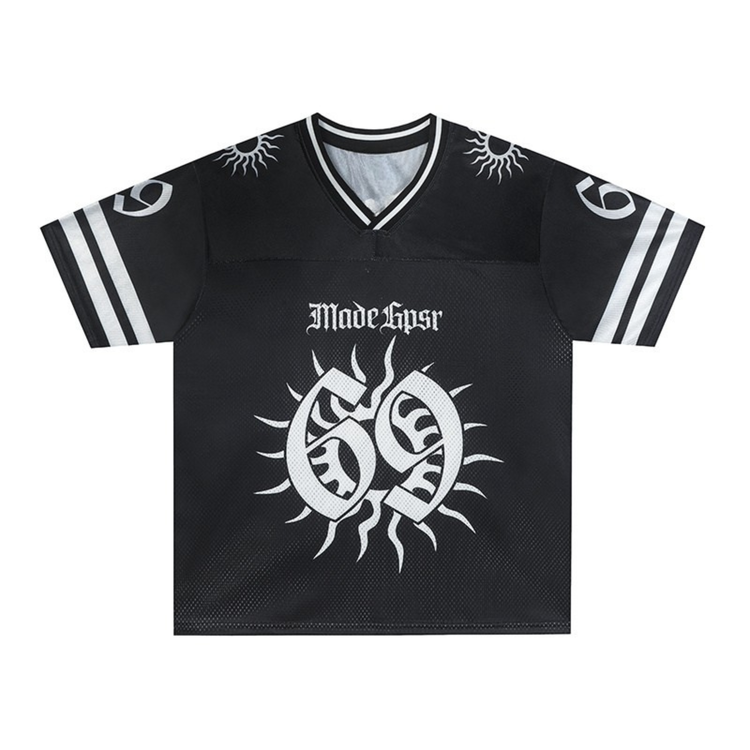 Solar Emblem Graphic Football Jersey | Street Style Mesh Top
