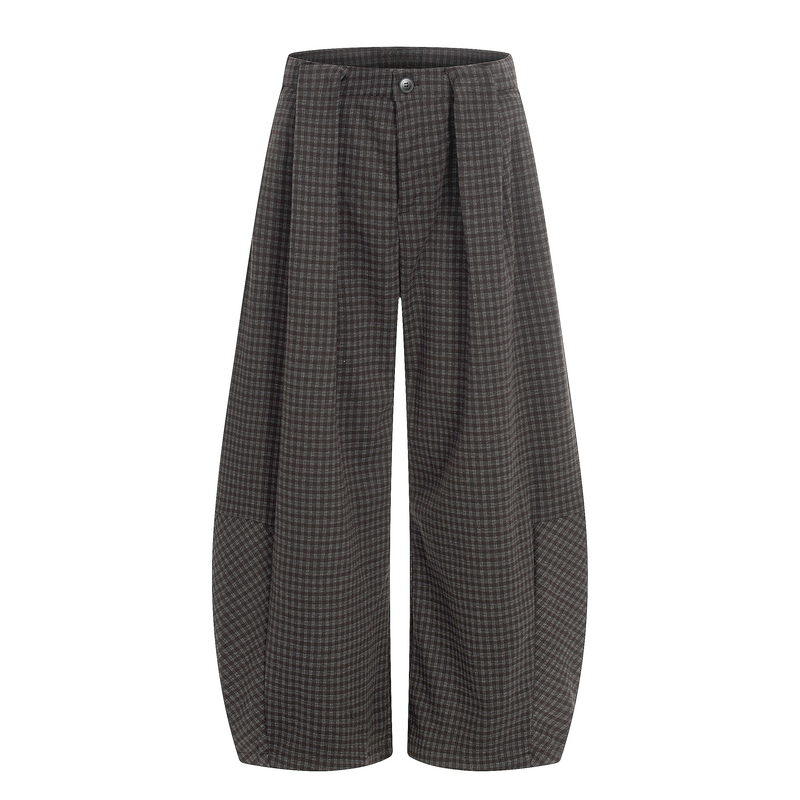 Wide-Leg Plaid Trousers | Pleated Front Tailored Pants