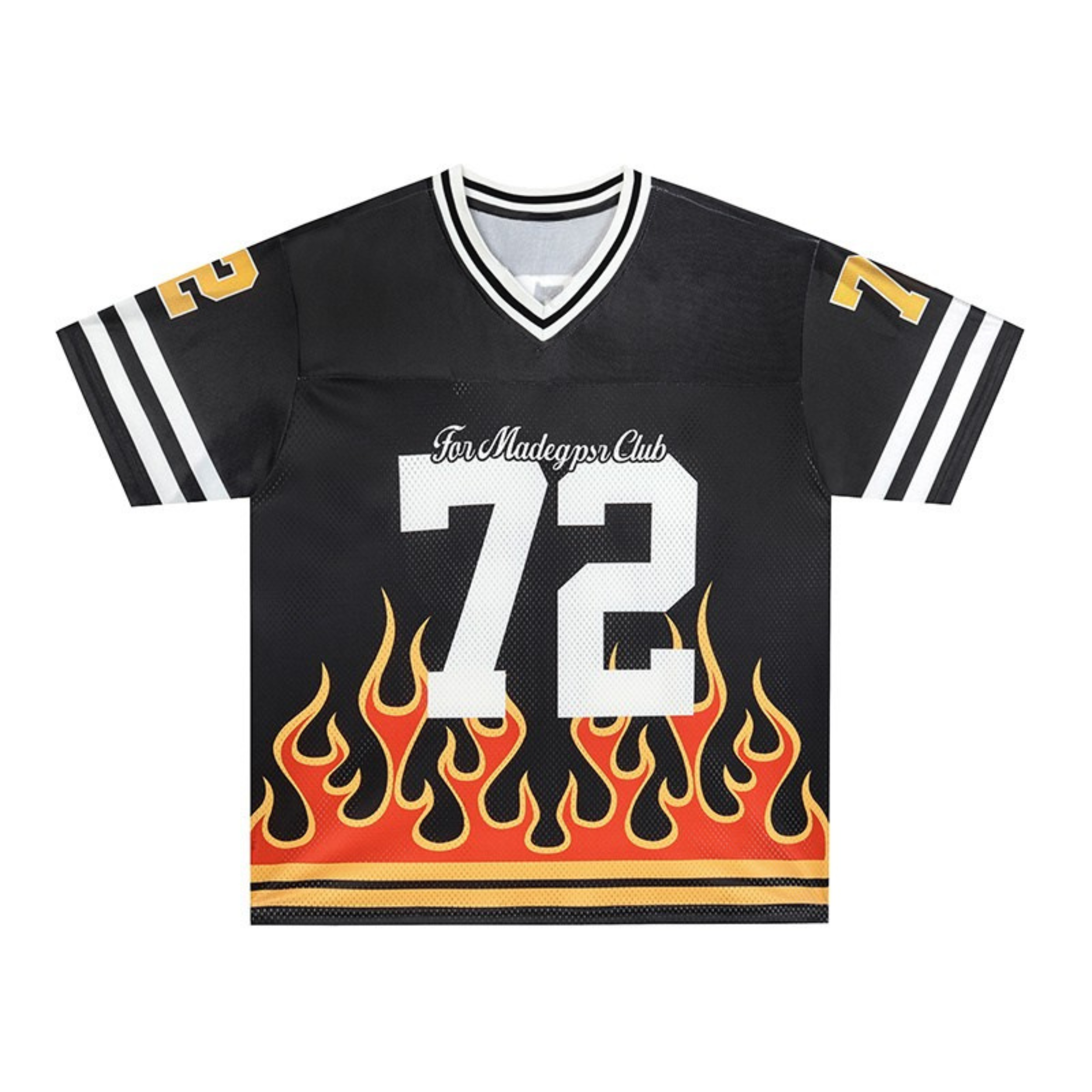 Flame Graphic Football Jersey | Streetwear Varsity Style #72