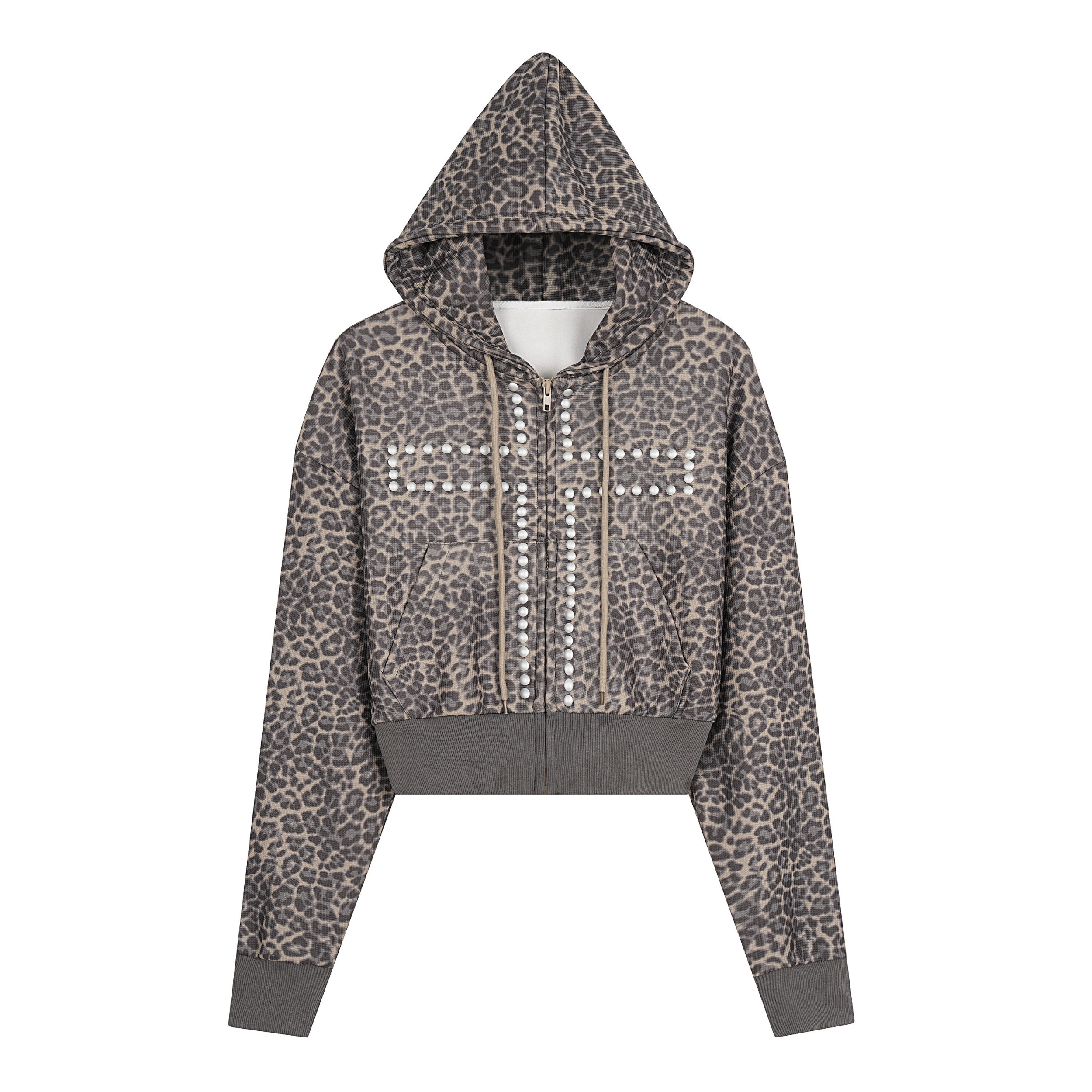 Studded Cross Cropped Zip Hoodie | Leopard & Heather
