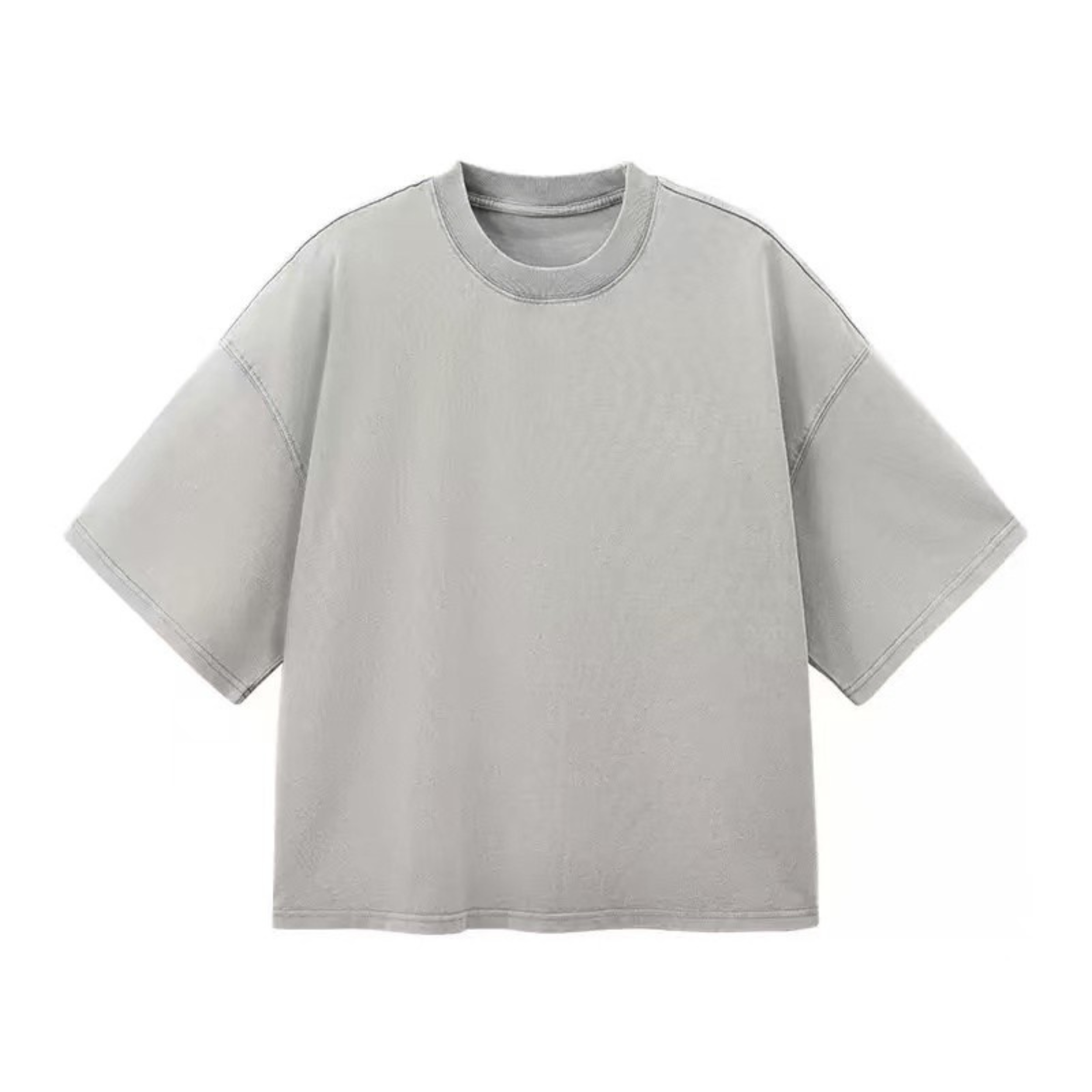 Light washed grey oversized heavyweight cotton crew neck t-shirt with vintage fade effect and dropped shoulders