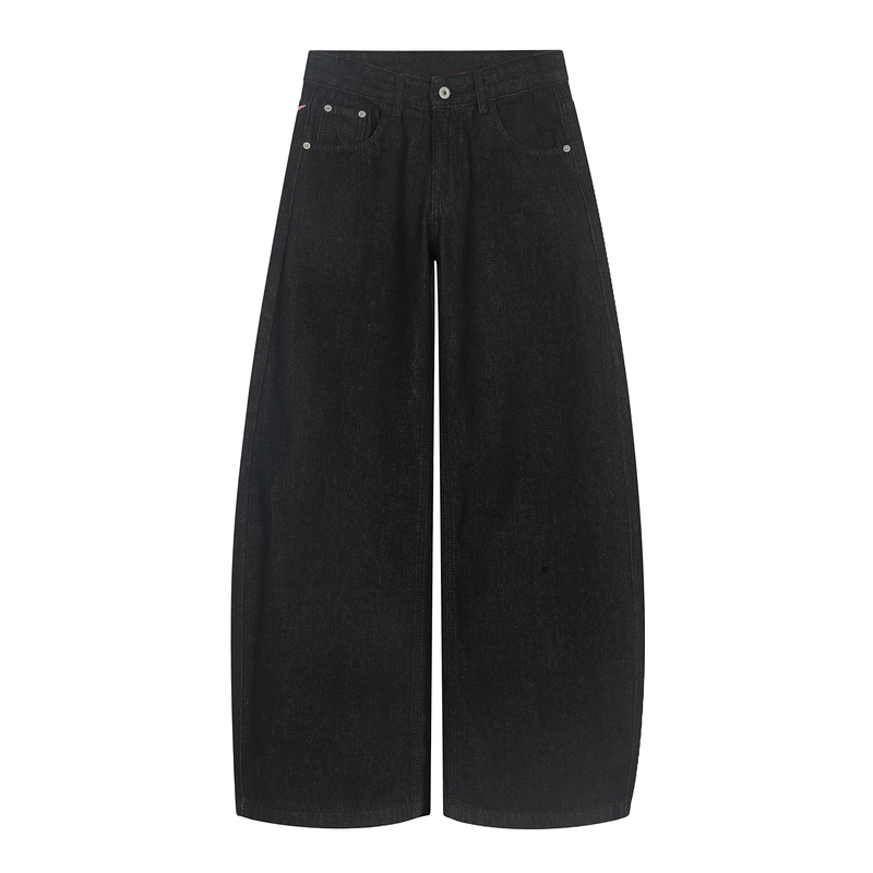Black wide-leg jeans front view with a high waist and five-pocket styling