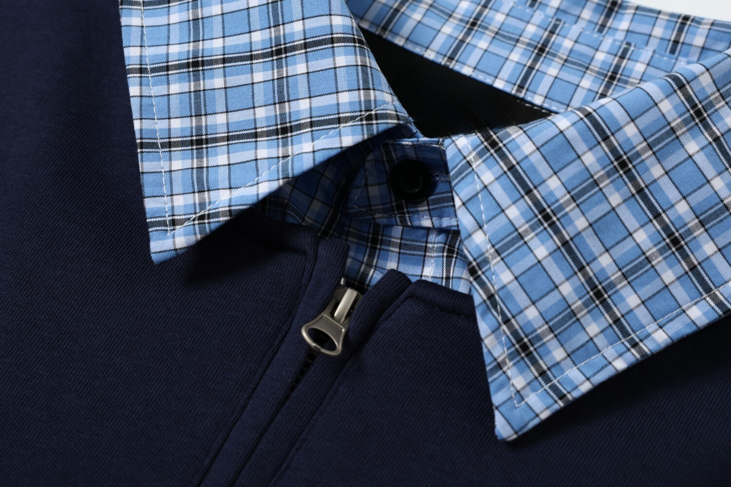 Layered Checkered Collar Half-Zip Pullover | Relaxed Fit
