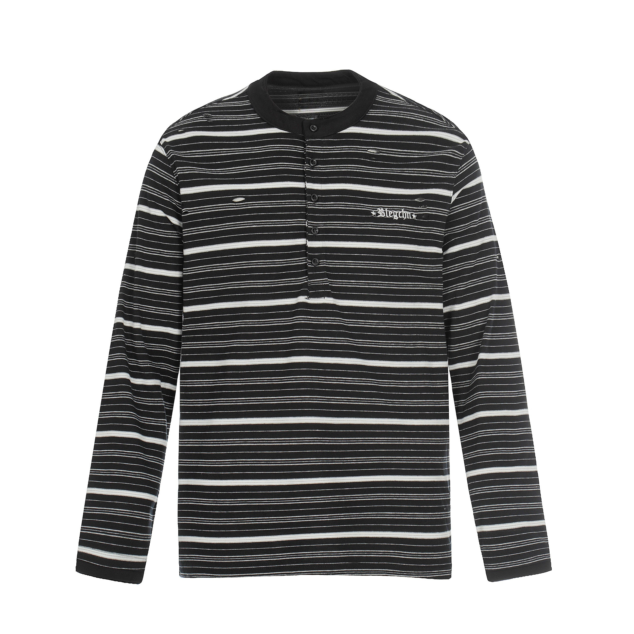 Men's Striped Henley Long Sleeve Tee | Distressed Streetwear
