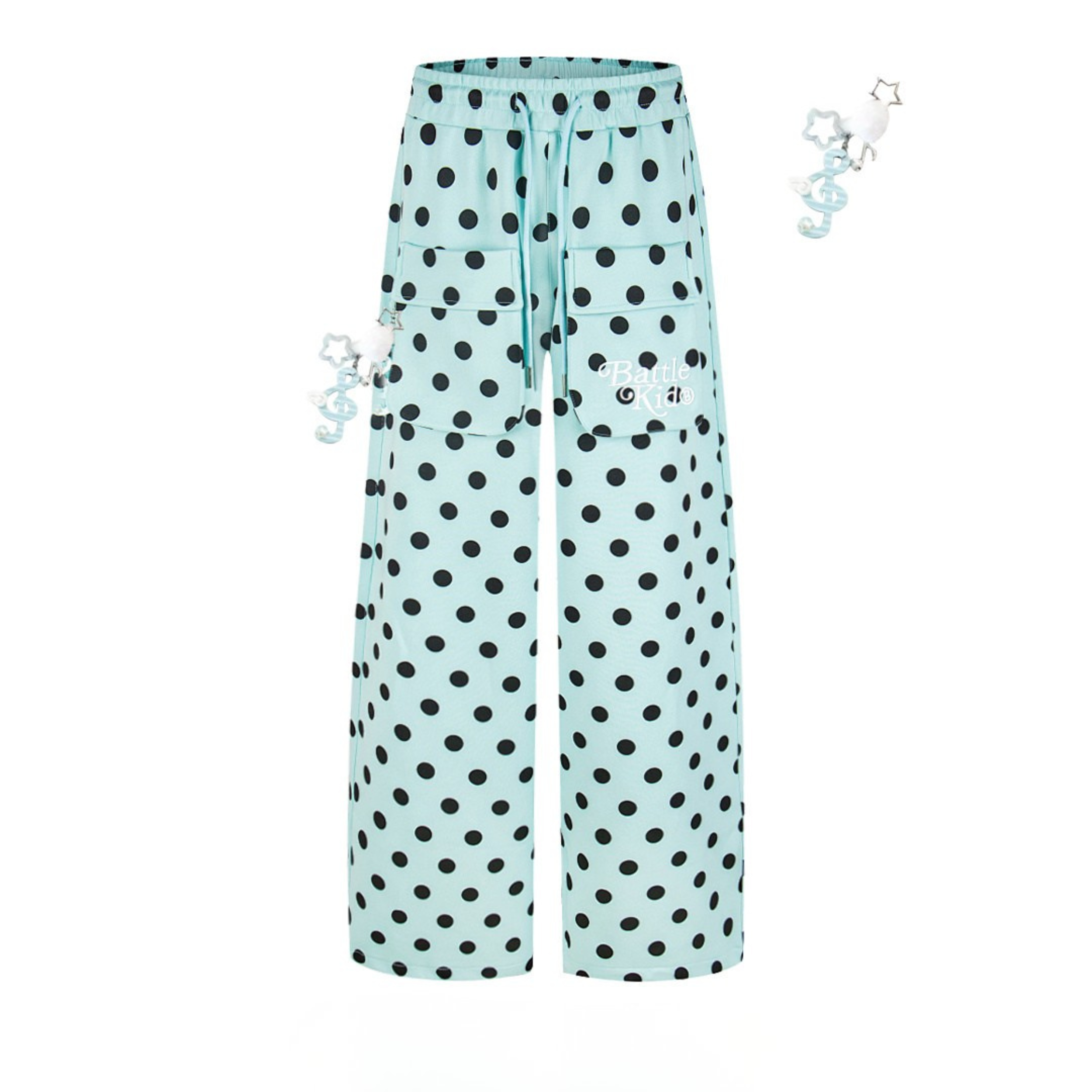 Battle Kid Polka Dot Wide-Leg Cargo Pants with Charms