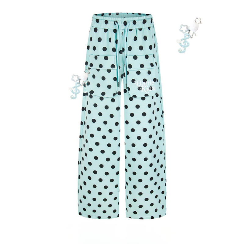 Battle Kid Polka Dot Wide-Leg Cargo Pants with Charms
