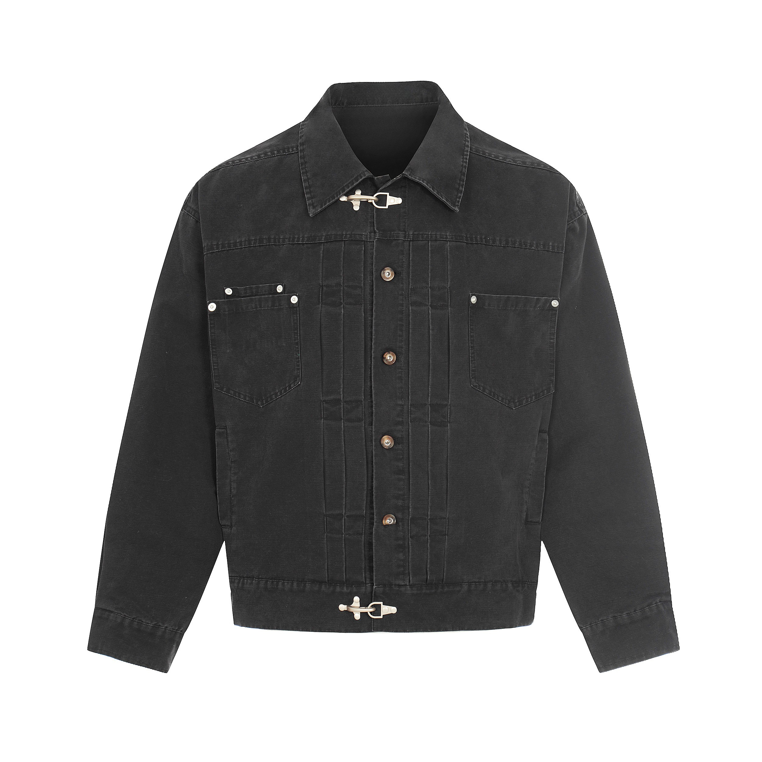 Omirad Washed Denim Jacket | Metal Clasp Streetwear Jacket