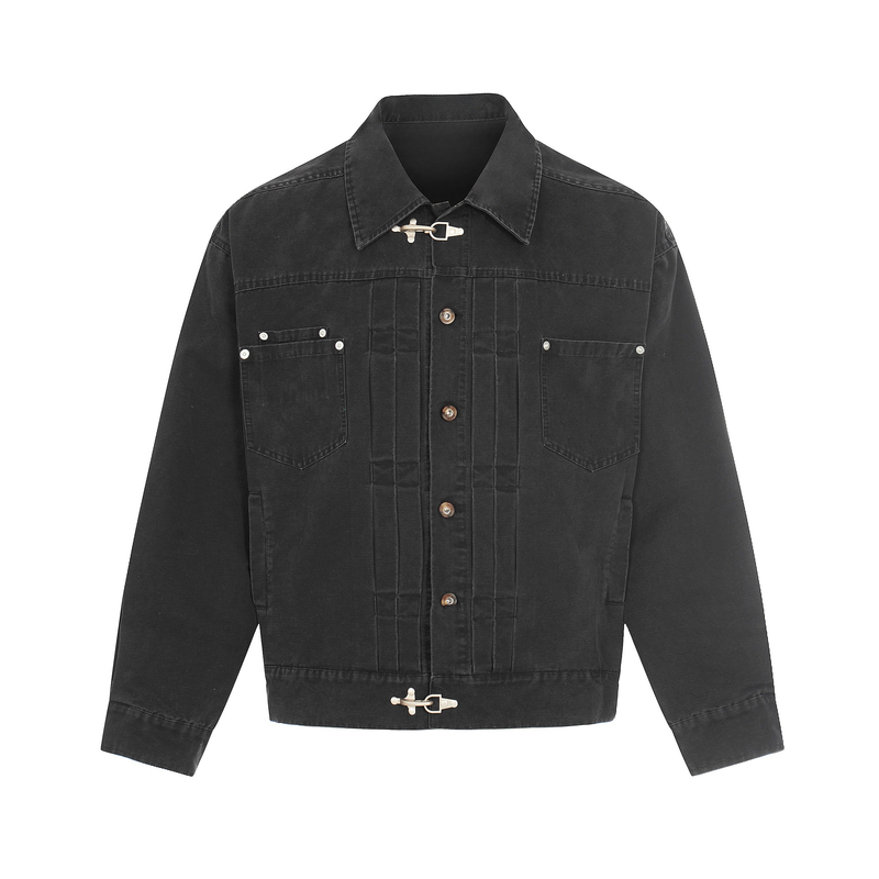 Omirad Washed Denim Jacket | Metal Clasp Streetwear Jacket
