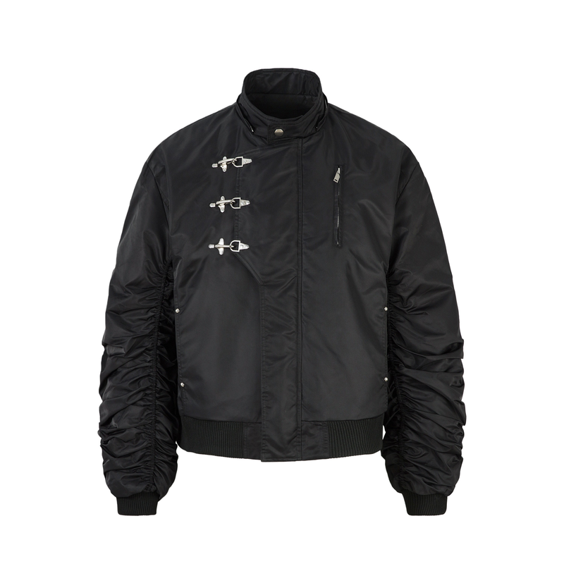 Omirad Toggle-Lock Faux Fur Hood Bomber Jacket | Black