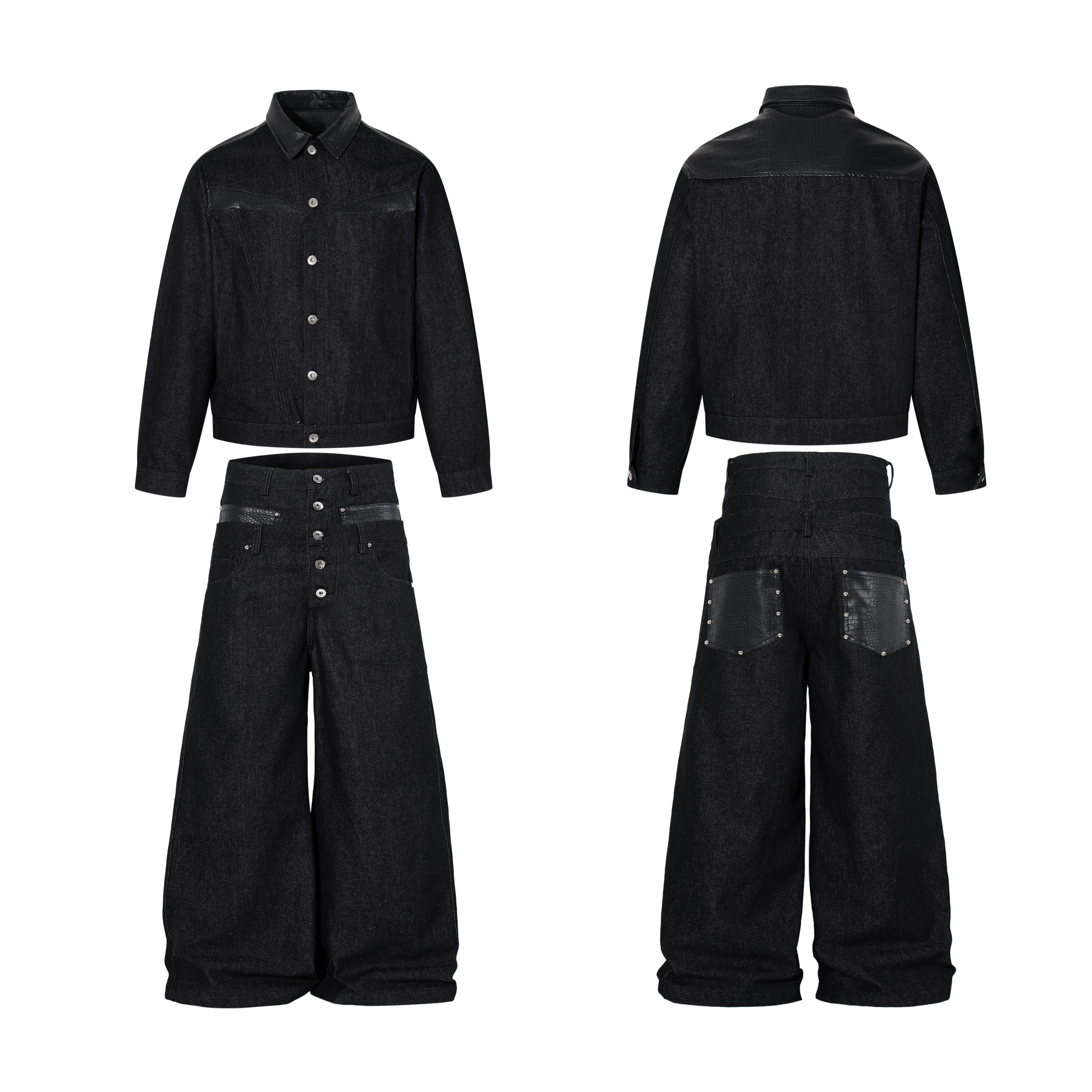 Omirad Black Denim Panel Jacket | Structured Cropped Fit