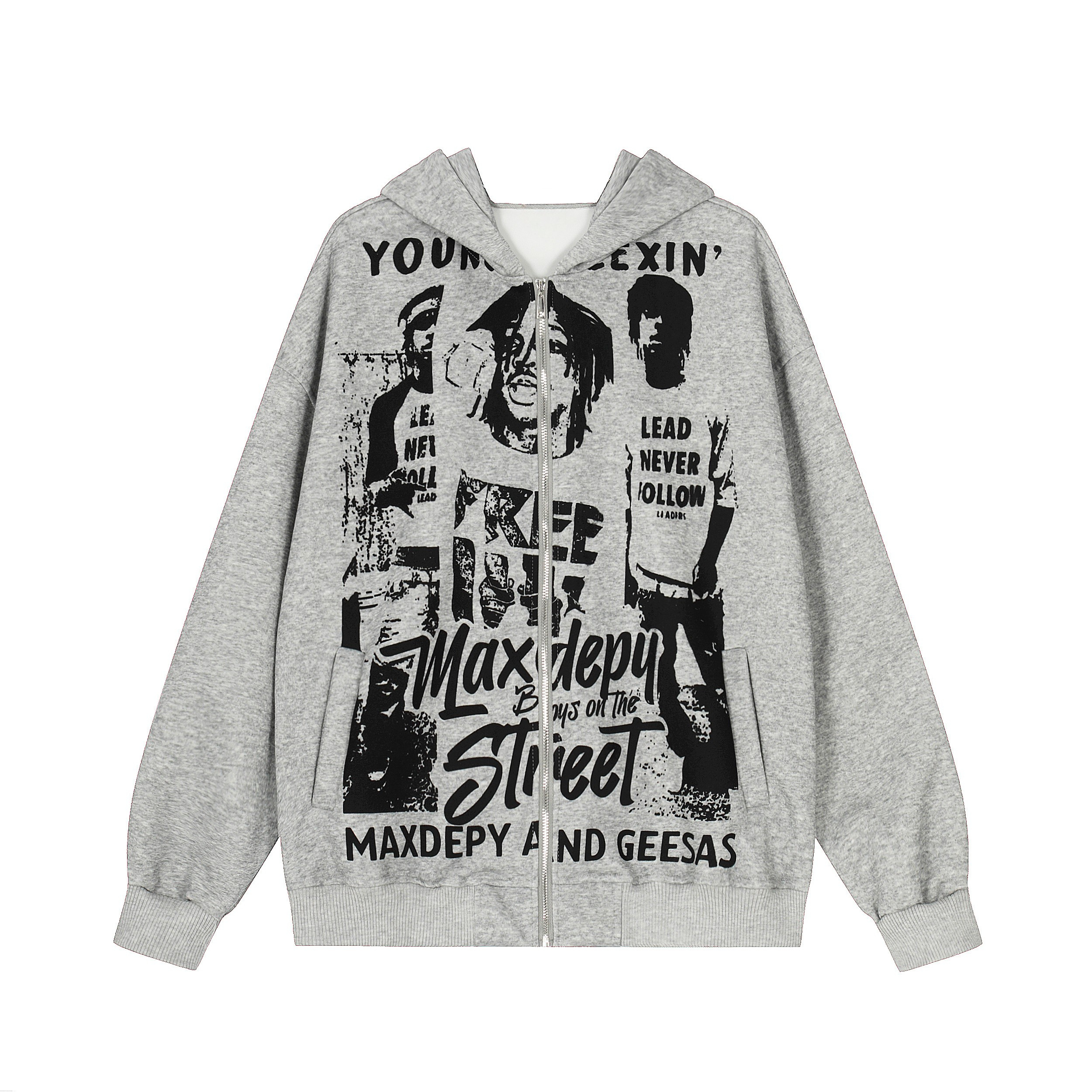 Street Manifesto Collage Graphic Zip-Up Hoodie | Oversized Fit