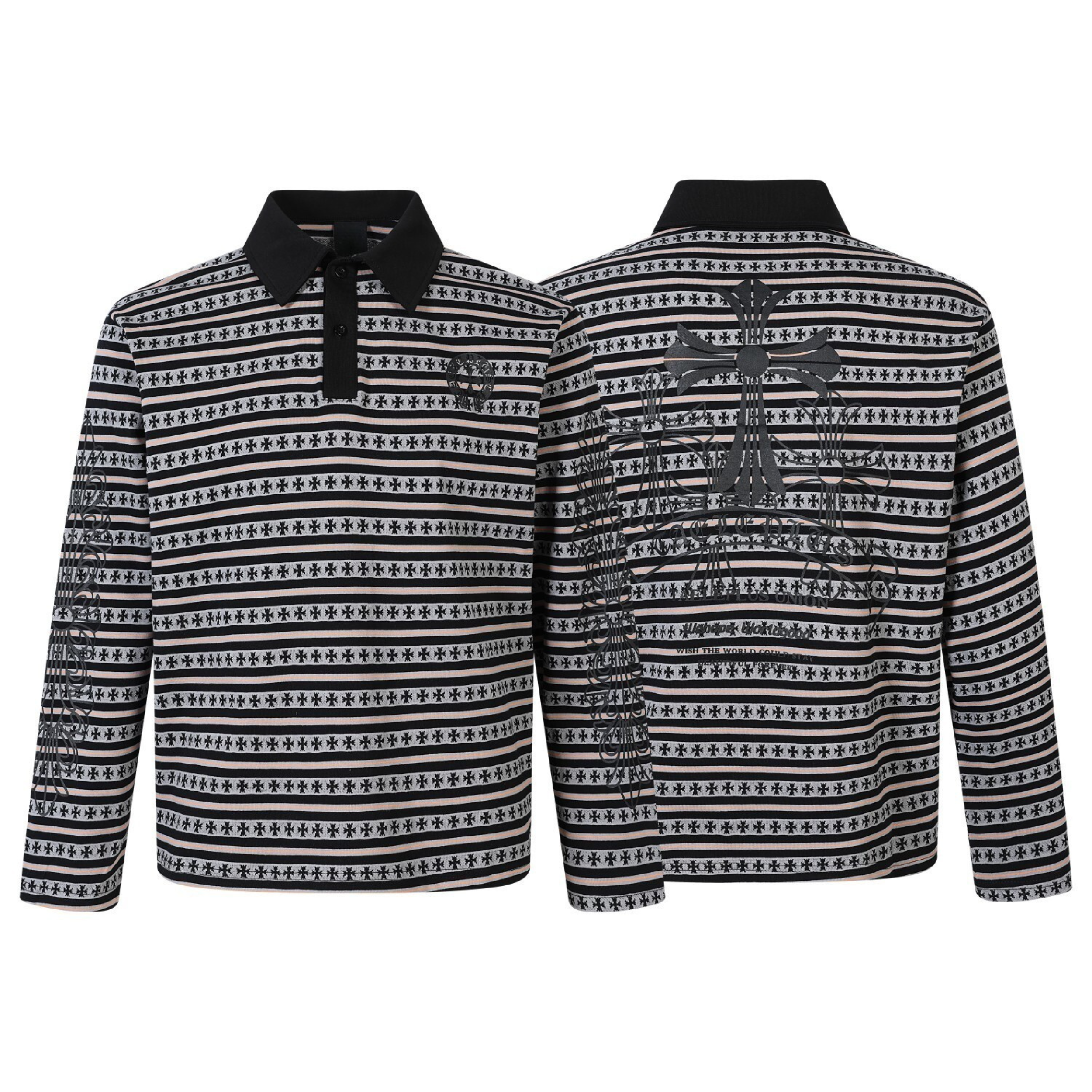 Heritage Stripe Long Sleeve Polo | Streetwear Cross Graphic