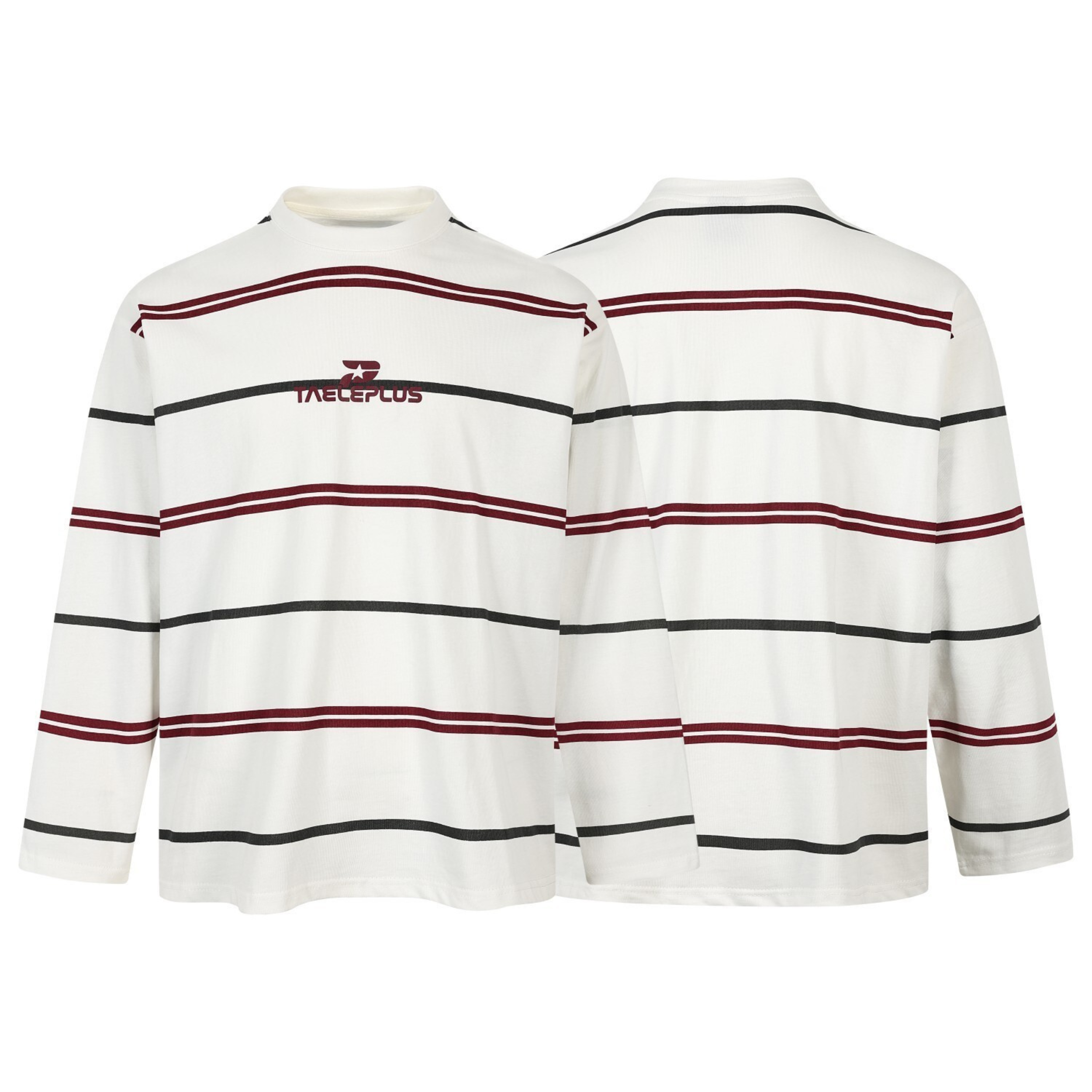 Striped Long Sleeve Mock Neck Tee | Relaxed Streetwear Fit