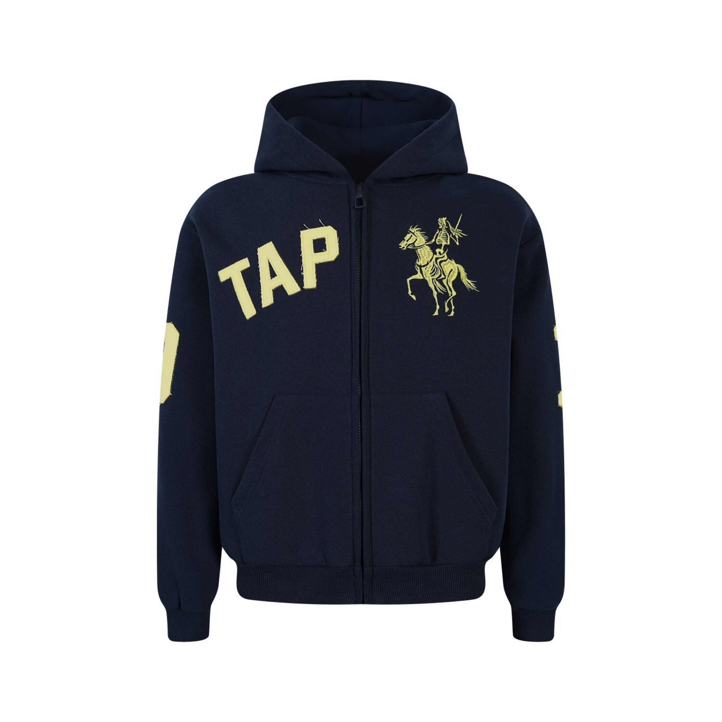 Omirad Zip-Up Graphic Hoodie | Varsity Skeleton Rider