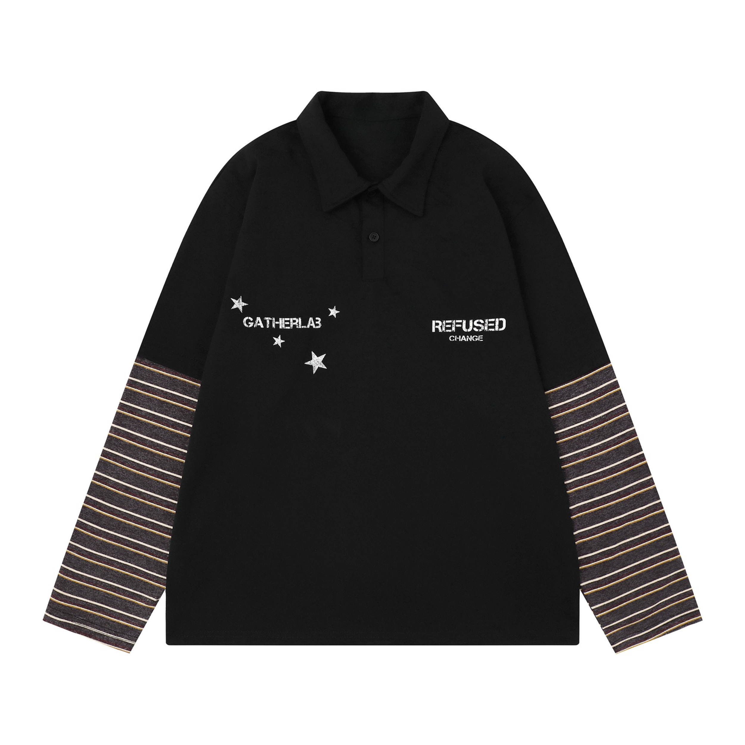 Layered Graphic Long Sleeve Polo | Streetwear Oversized Fit