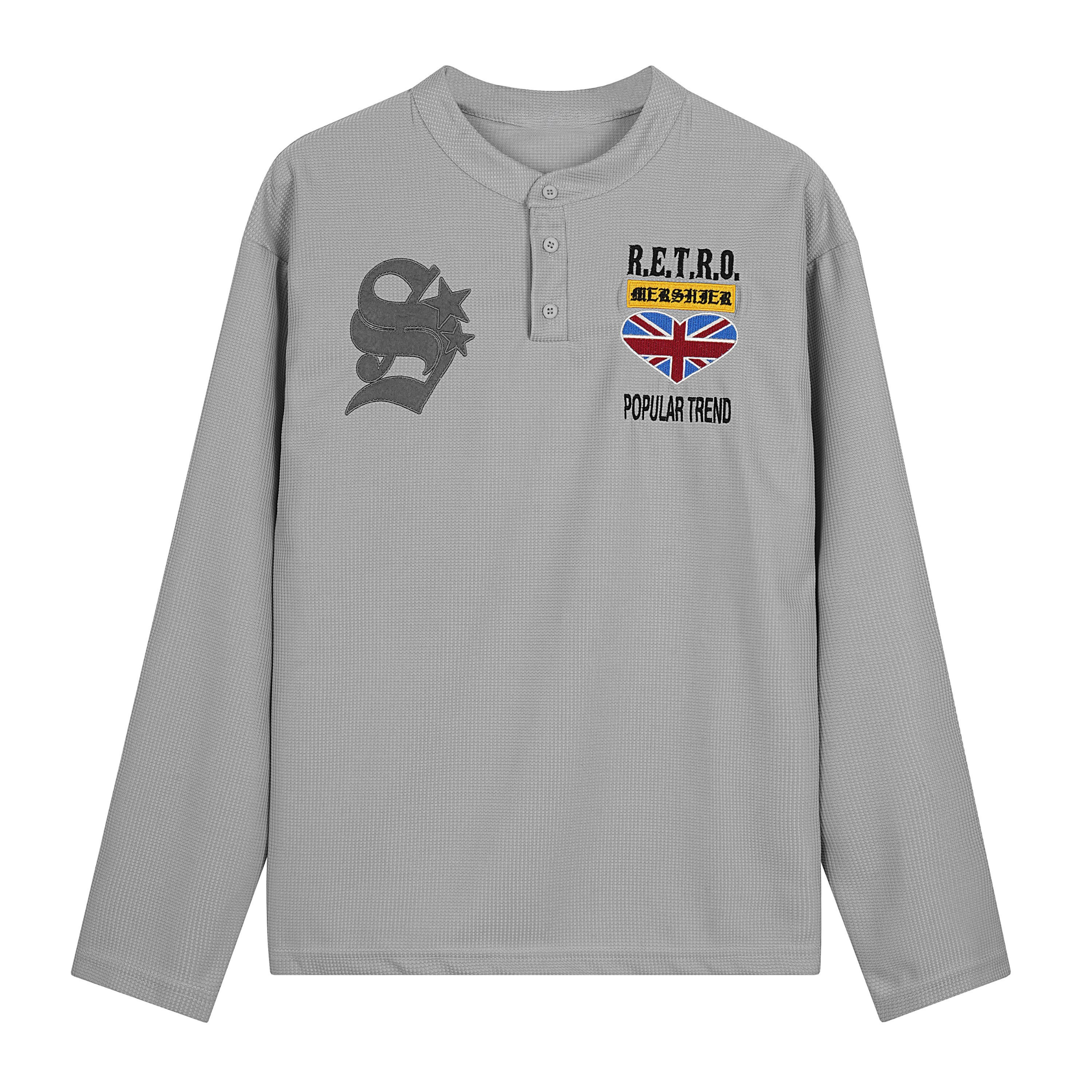 Retro Henley Long Sleeve Tee | Vintage Streetwear Graphic Shirt
